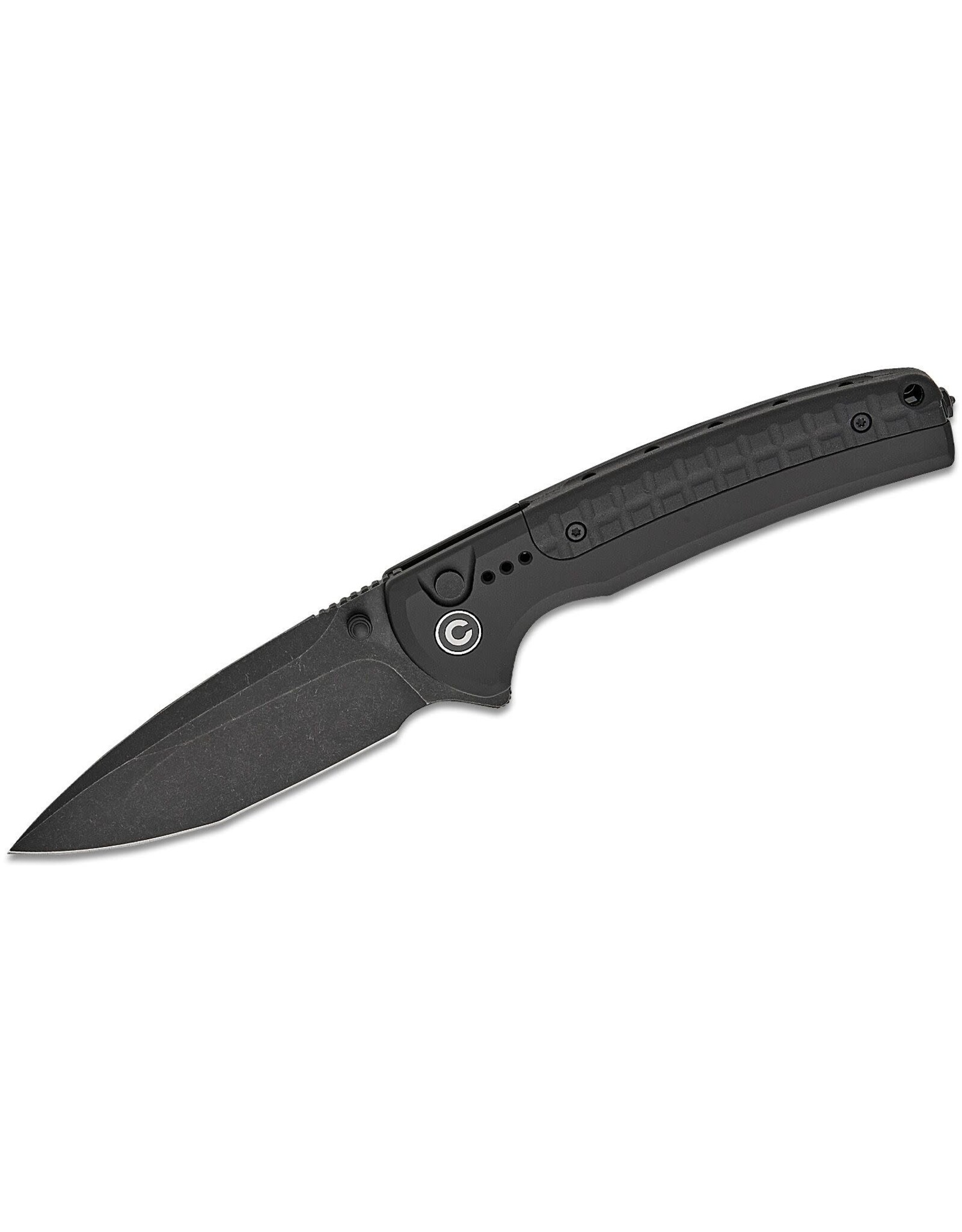 Civivi CIVIVI Knives Sentinel Strike II Button Lock Flipper Knife 3.7" Nitro-V Black Stonewashed Compound Drop Point Blade, Black Aluminum Handles with Black FRN Integral Backspacer Inlay - C22025D-1