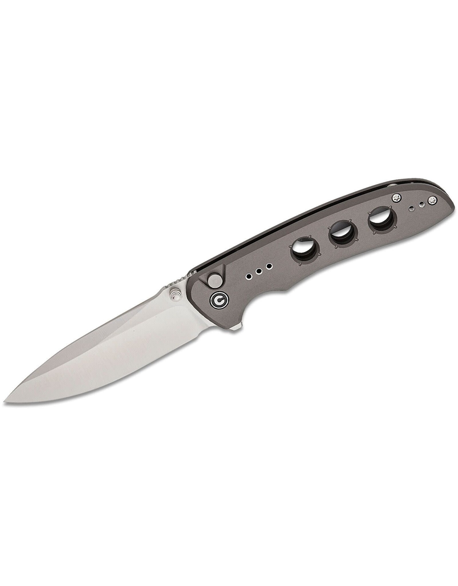 Civivi CIVIVI Knives Hyperpulse Button Lock Flipper Knife 3.5" 14C28N Satin Drop Point Blade, Milled Gray Aluminum Handles, Reversible Clip - C23087A-3