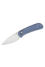 We Knife Company Qubit Button Lock Folding Knife 3.2" CPM-20CV Hand Rubbed Stain Drop Point Blade, Blue Titanium Handles - WE22030F-3
