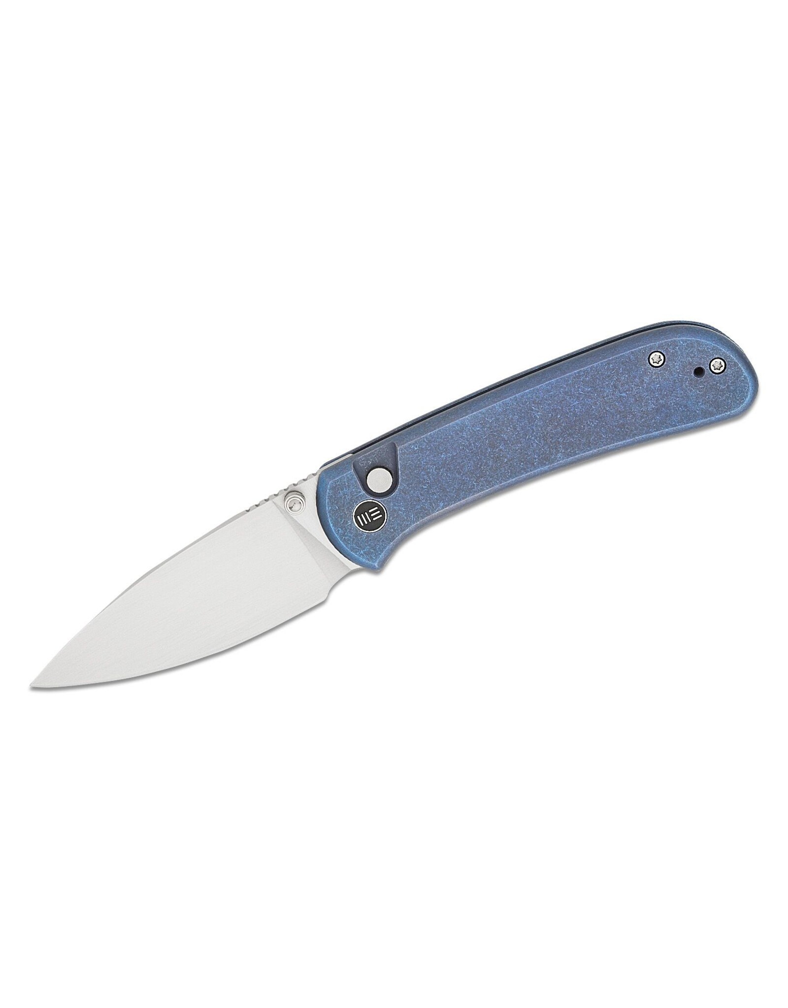 We Knife Co Ltd We Knife Company Qubit Button Lock Folding Knife 3.2" CPM-20CV Hand Rubbed Stain Drop Point Blade, Blue Titanium Handles - WE22030F-3