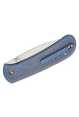 We Knife Company Qubit Button Lock Folding Knife 3.2" CPM-20CV Hand Rubbed Stain Drop Point Blade, Blue Titanium Handles - WE22030F-3