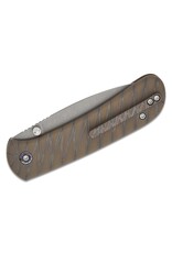 We Knife Co Ltd We Knife Company Qubit Button Lock Folding Knife 3.2" CPM-20CV Stonewashed Drop Point Blade, Tiger Stripe Flamed Titanium Handles - WE22030F-4