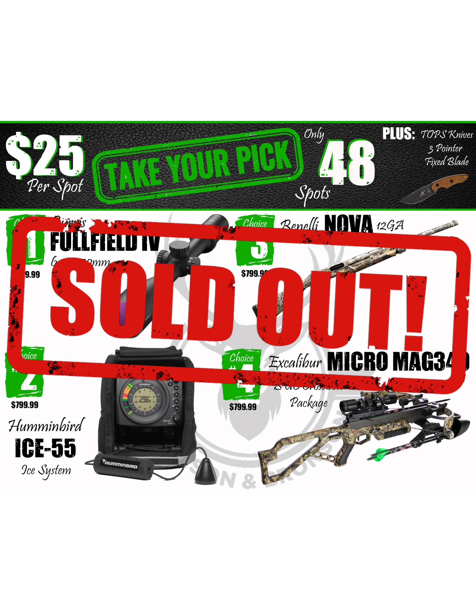 DRAW #1570 - Take Your Pick - Burris, Humminbird, Benelli OR Excalibur!