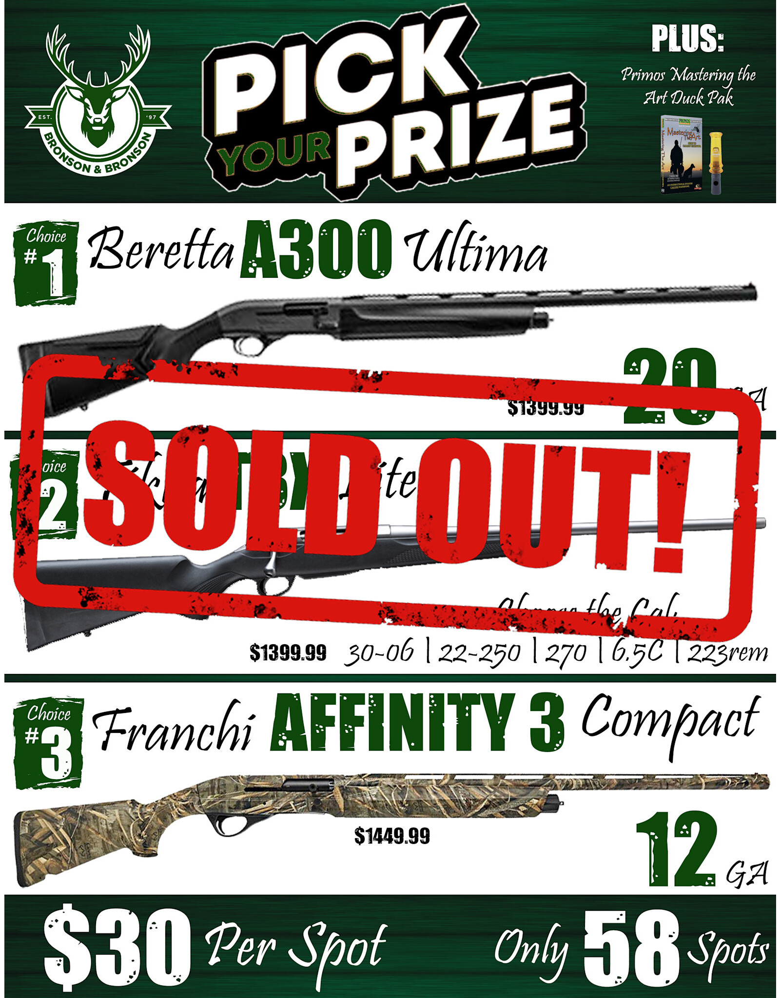 DRAW #1573 - Pick Your Prize - Beretta, Tikka OR Franchi!