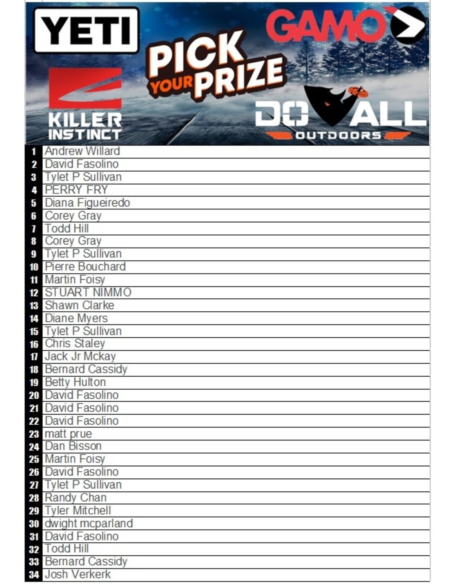 DRAW #1585 - Pick Your Prize - Do All, Gamo, Killer Instinct OR Yeti!