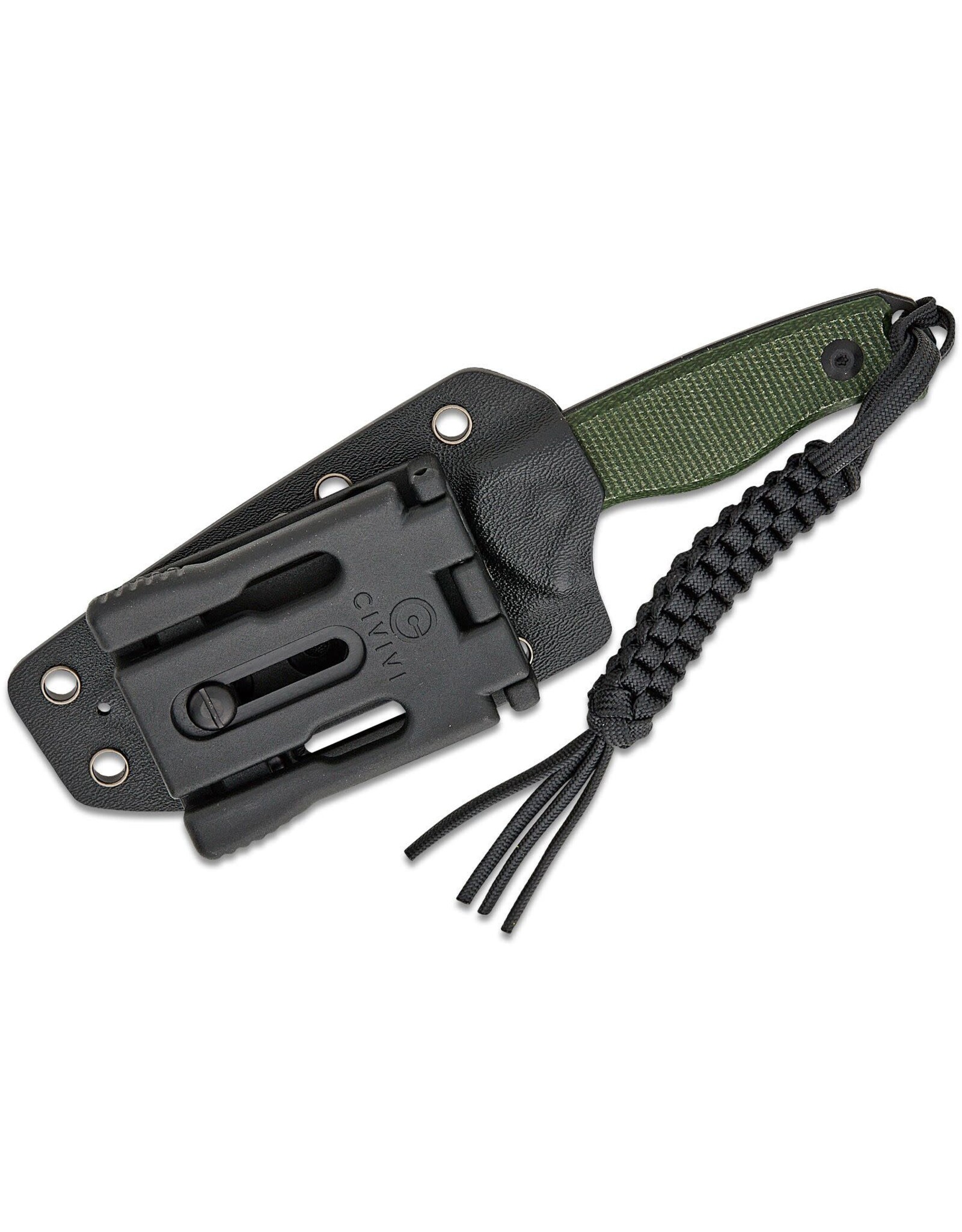 Civivi CIVIVI Knives Timberbark Fixed Blade Knife 3.2" 14C28N Black Stonewashed Drop Point Blade, Green Canvas Micarta Handles, Kydex Sheath - C23094-3