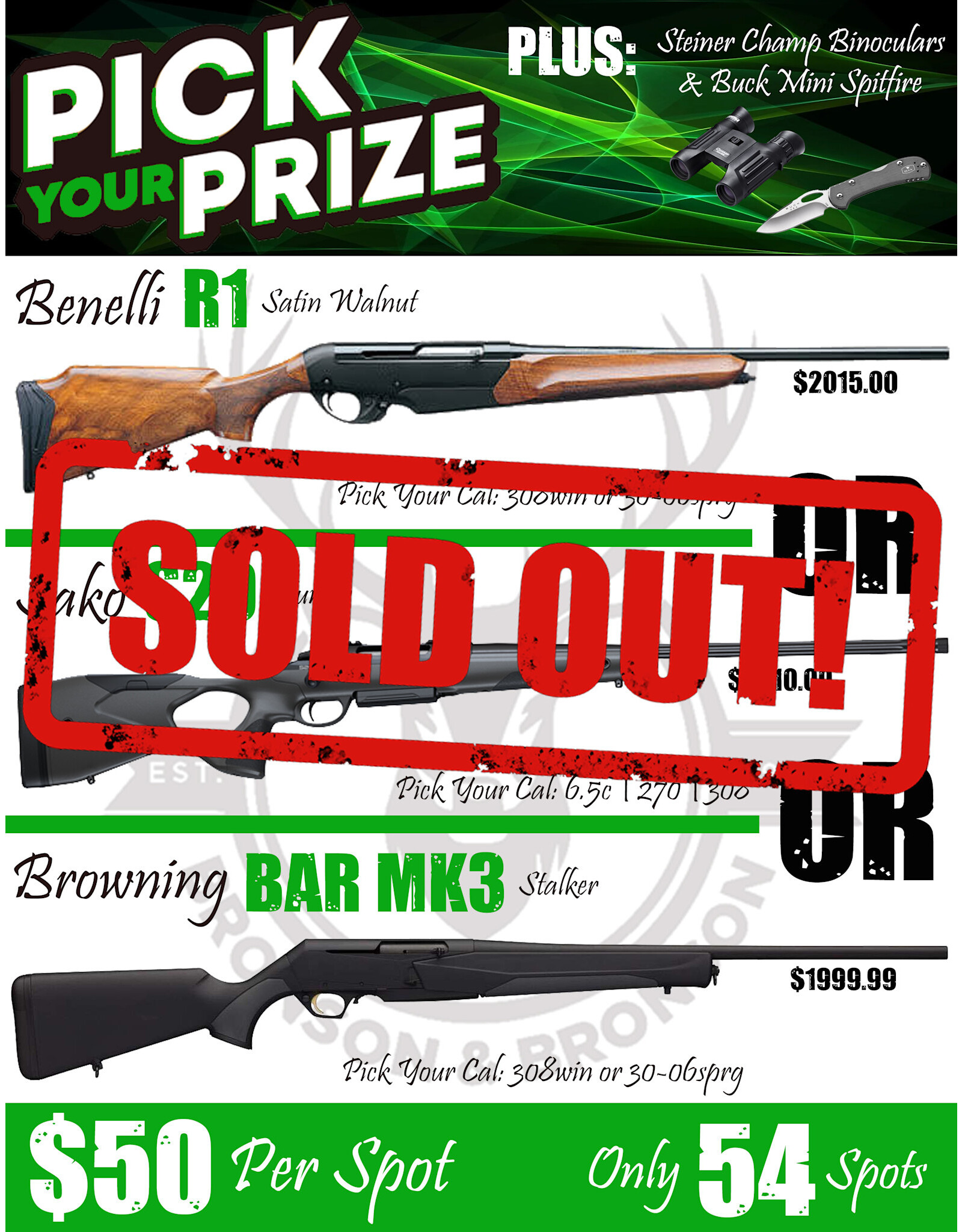 DRAW #1579 - Pick Your Prize - Benelli, Sako OR Browning!