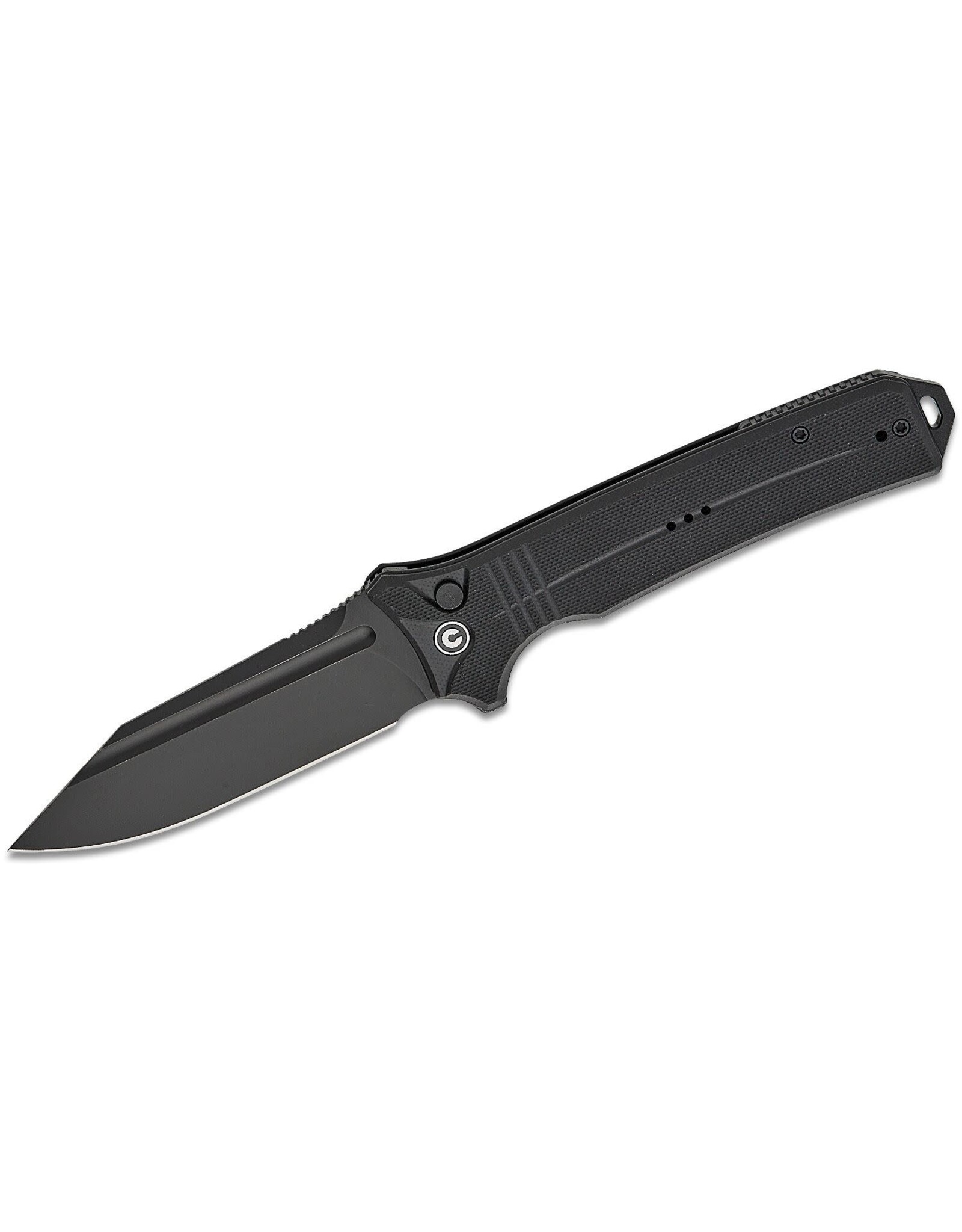 Civivi CIVIVI Knives Neurohaptic Button Lock Flipper Knife 3.74" Nitro-V Black Stonewashed Clip Point Blade, Milled Black G10 Handles, Reversible Clip - C23080-1