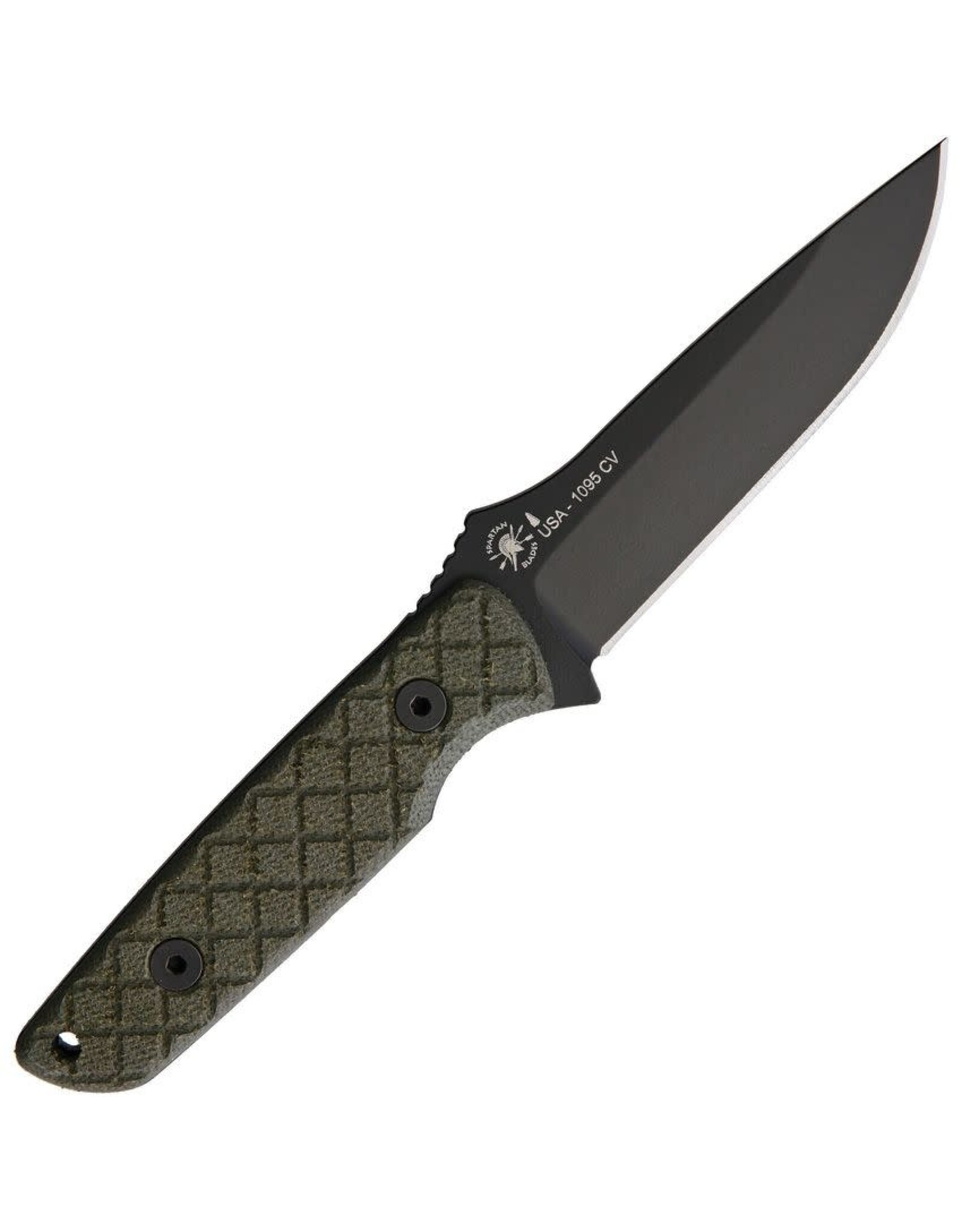 Spartan Blades Spartan Blades Professional Grade Alala Fixed Blade Knife 3.75" 1095 Black Powder Coated Blade, Green Micarta Handles, Black Injection Molded Sheath - SBSL004BKGR