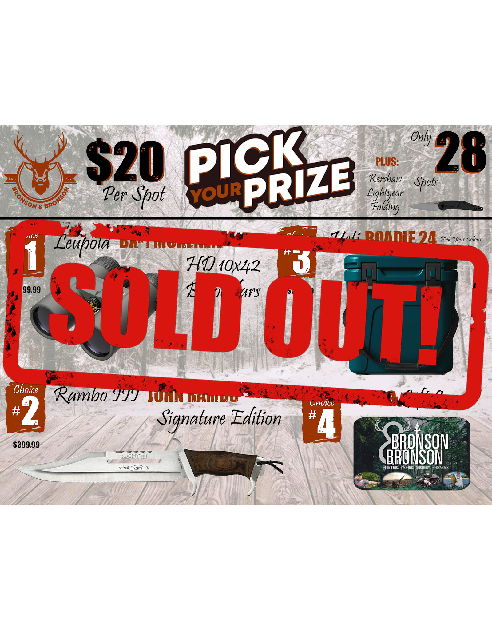DRAW #1590 - Pick your Prize - Leupold, Rambo, Yeti OR Gift Card!