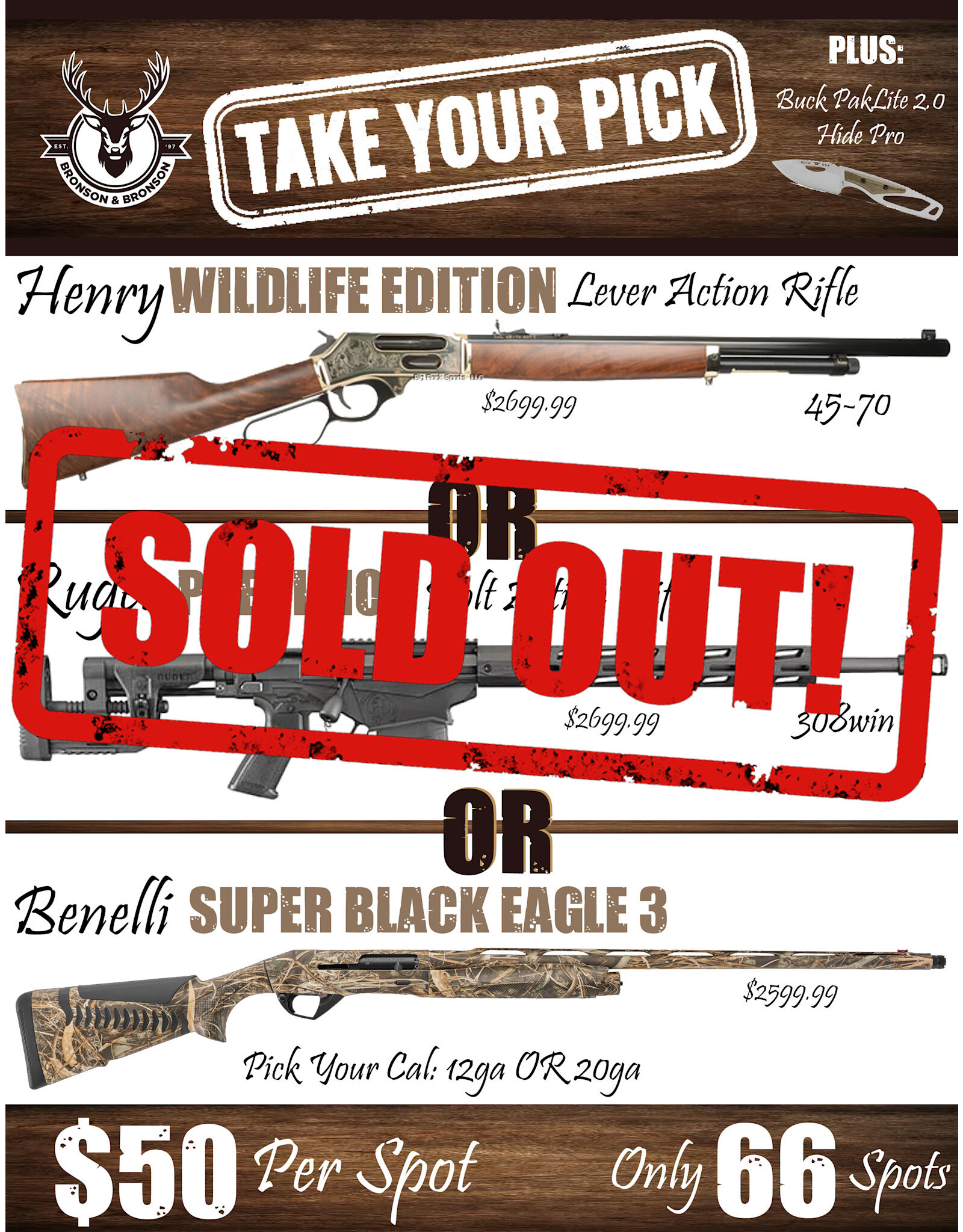DRAW #1595 - Take Your Pick - Henry, Ruger OR Benelli!