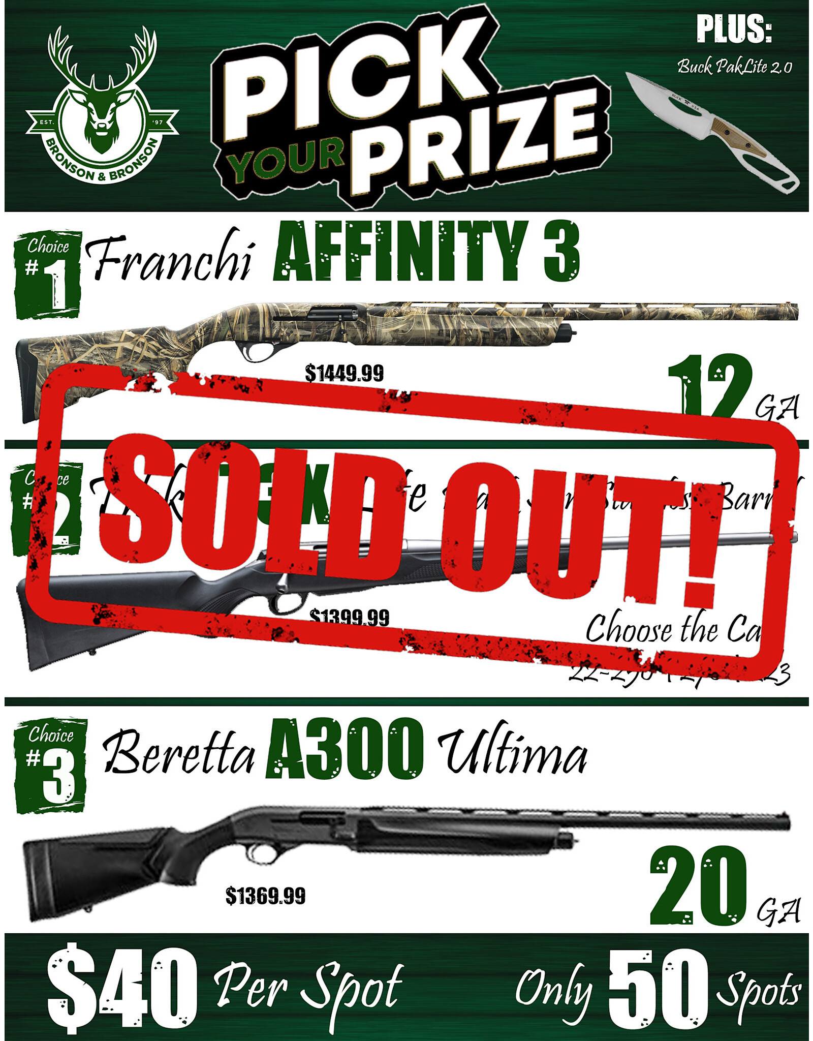 DRAW #1592 - Pick Your Prize - Franchi, Tikka OR Beretta!