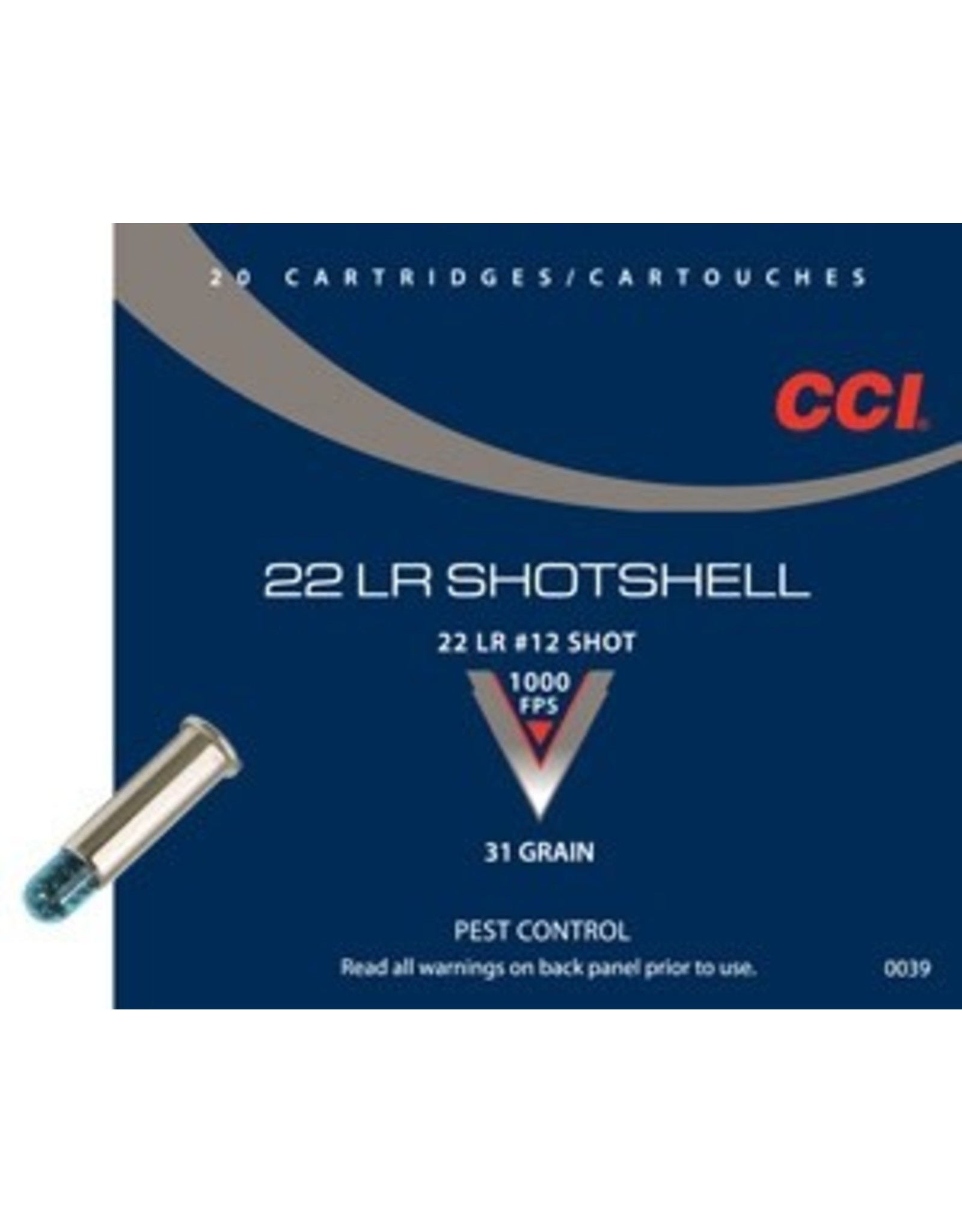 CCI CCI 0039 Rimfire Shotshell Ammo 22 LR, 31 Grains, 1000 fps, 20 Rounds, Boxed