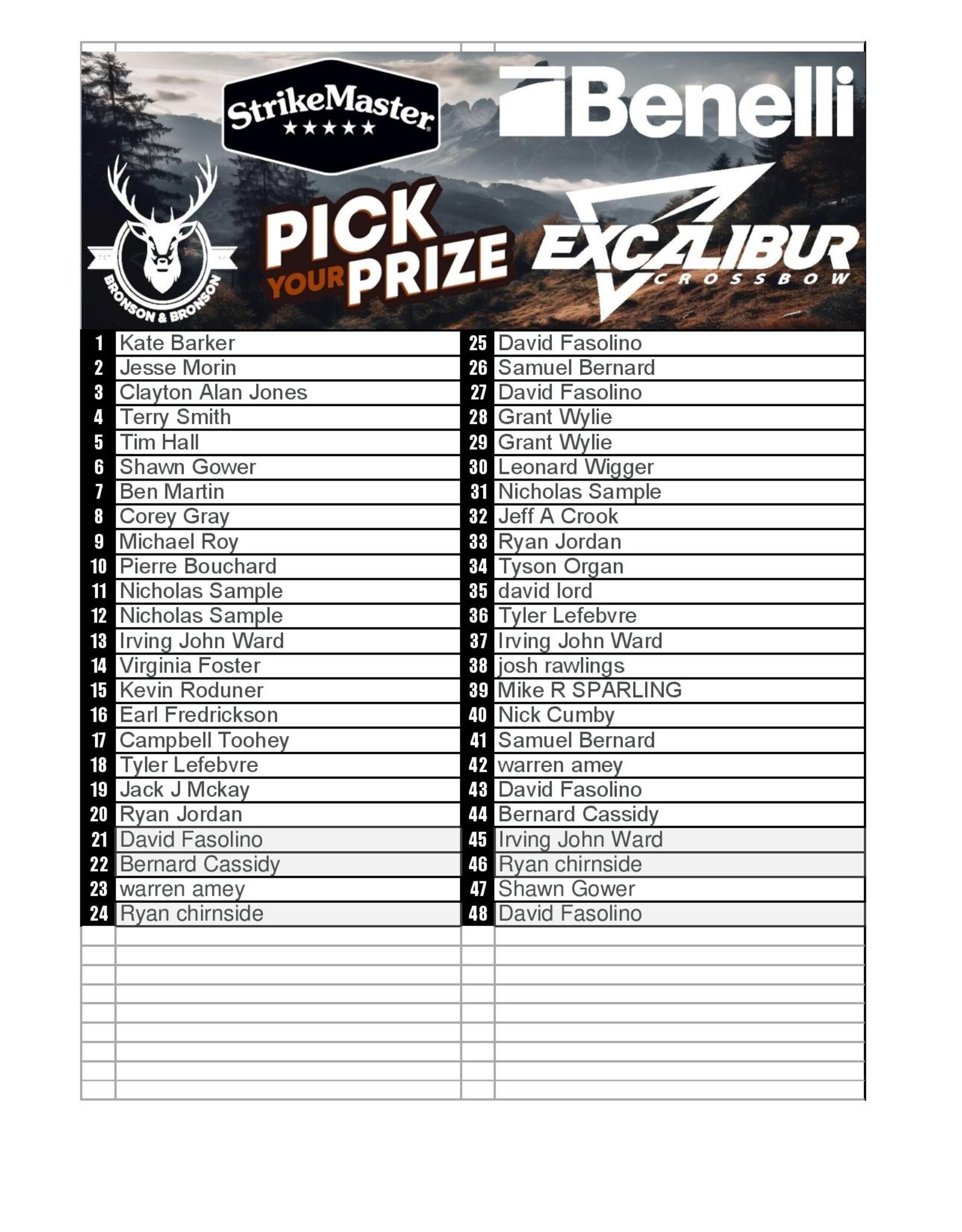 DRAW #1614 - Pick Your Prize - Excalibur, StrikeMaster, Benelli OR Gift Card!