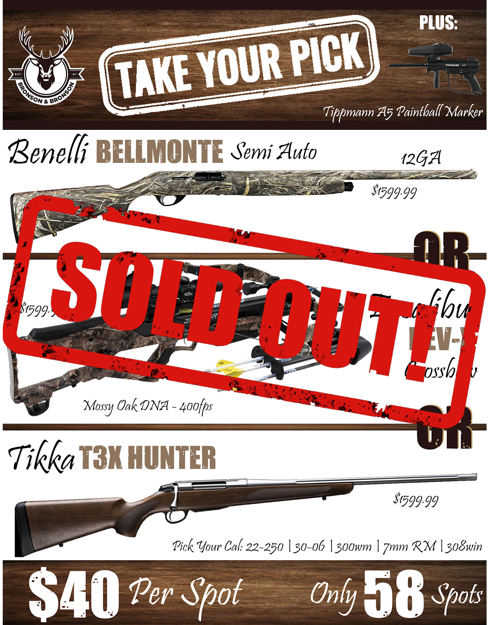 DRAW #1617 - Take Your Pick - Benelli, Excalibur OR Tikka!