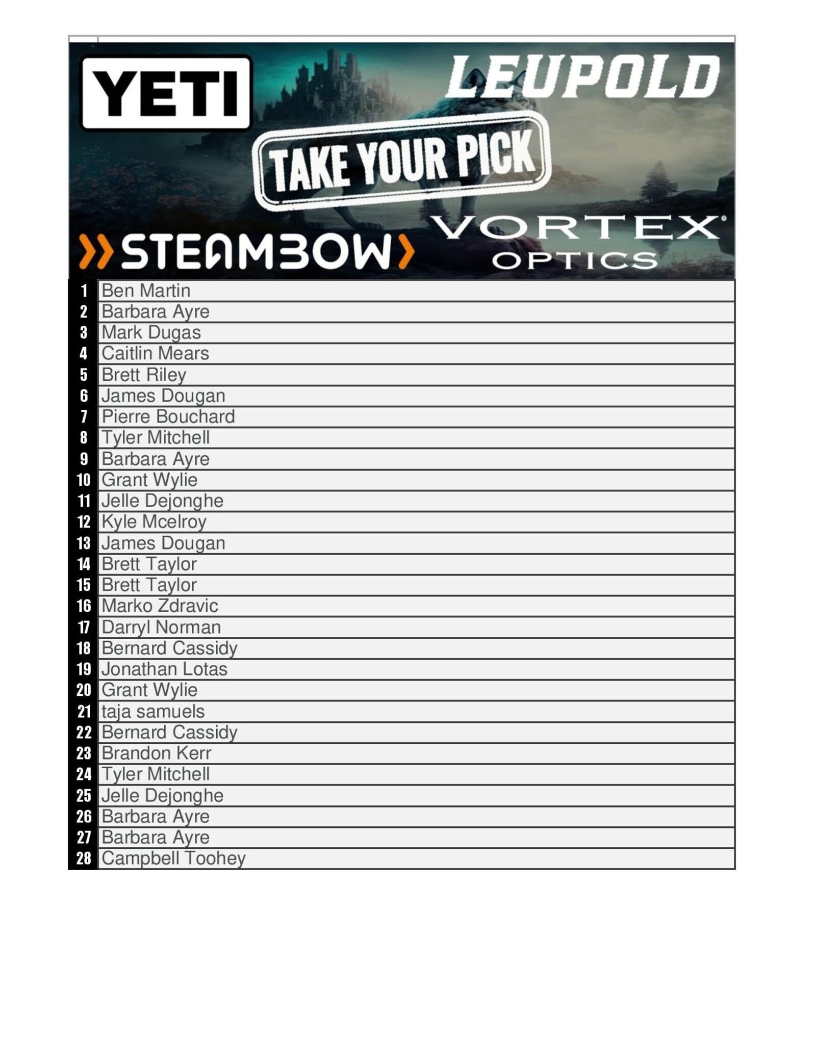 DRAW #1618 - Take Your Pick - Yeti, Steambow, Leupold OR Vortex!