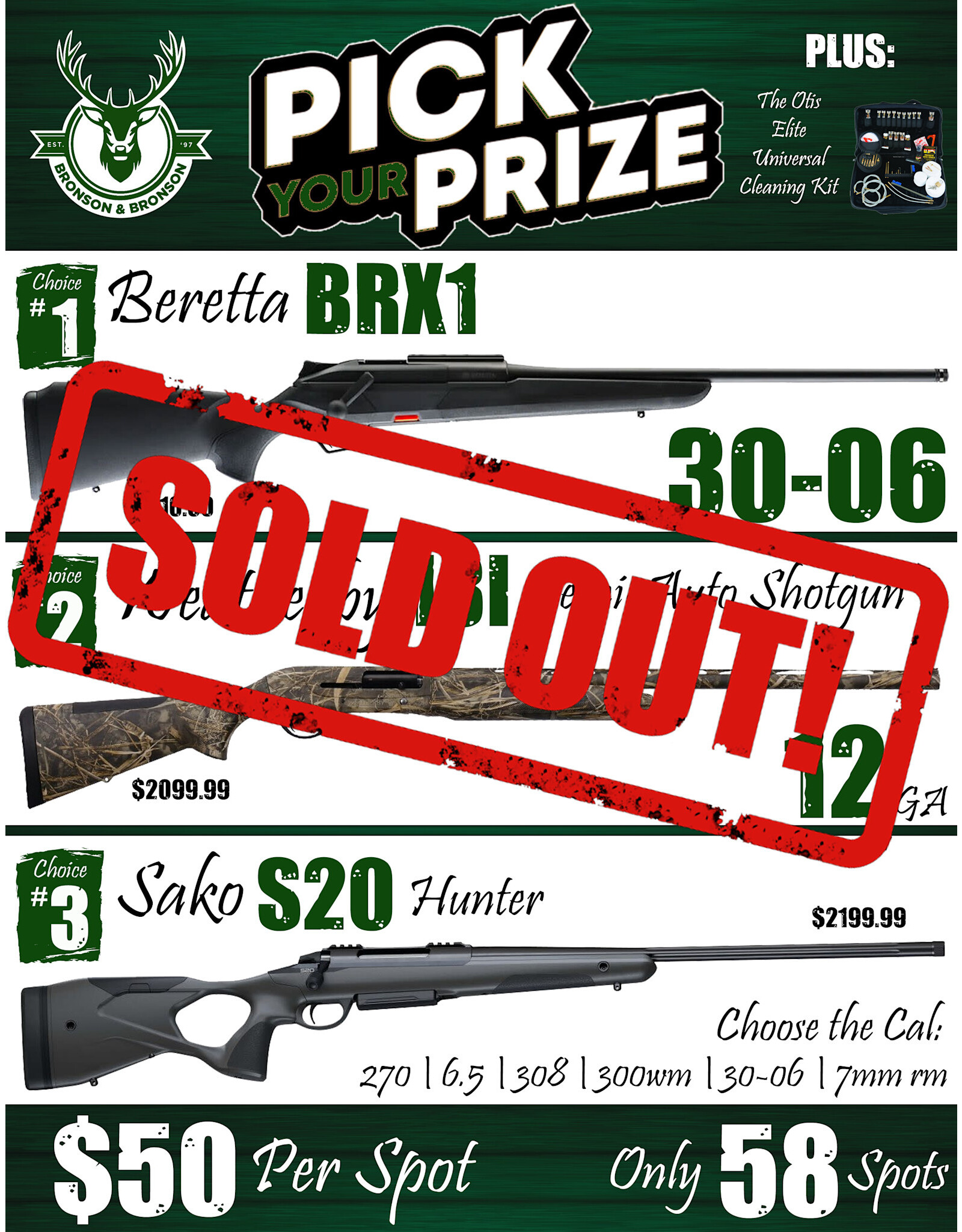 DRAW #1619 - Pick Your Prize - Beretta, Weatherby OR Sako!