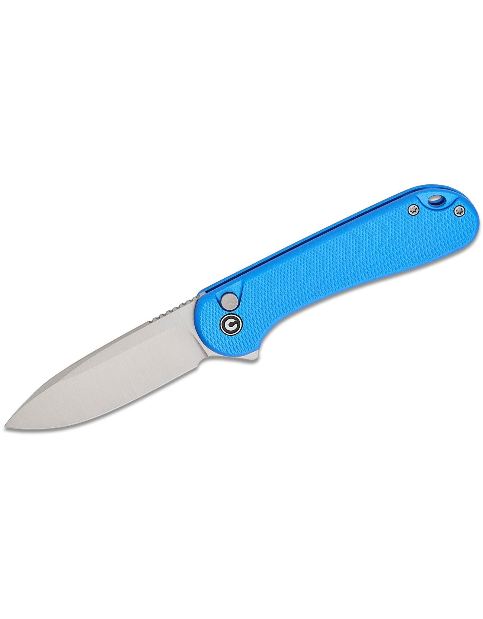 Civivi CIVIVI Knives Button Lock Elementum II Flipper Knife 2.96" Nitro-V Satin Drop Point Blade, Blue Diamond Pattern Aluminum Handles - C18062PD-2