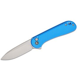 Civivi CIVIVI Knives Button Lock Elementum II Flipper Knife 2.96" Nitro-V Satin Drop Point Blade, Blue Diamond Pattern Aluminum Handles - C18062PD-2
