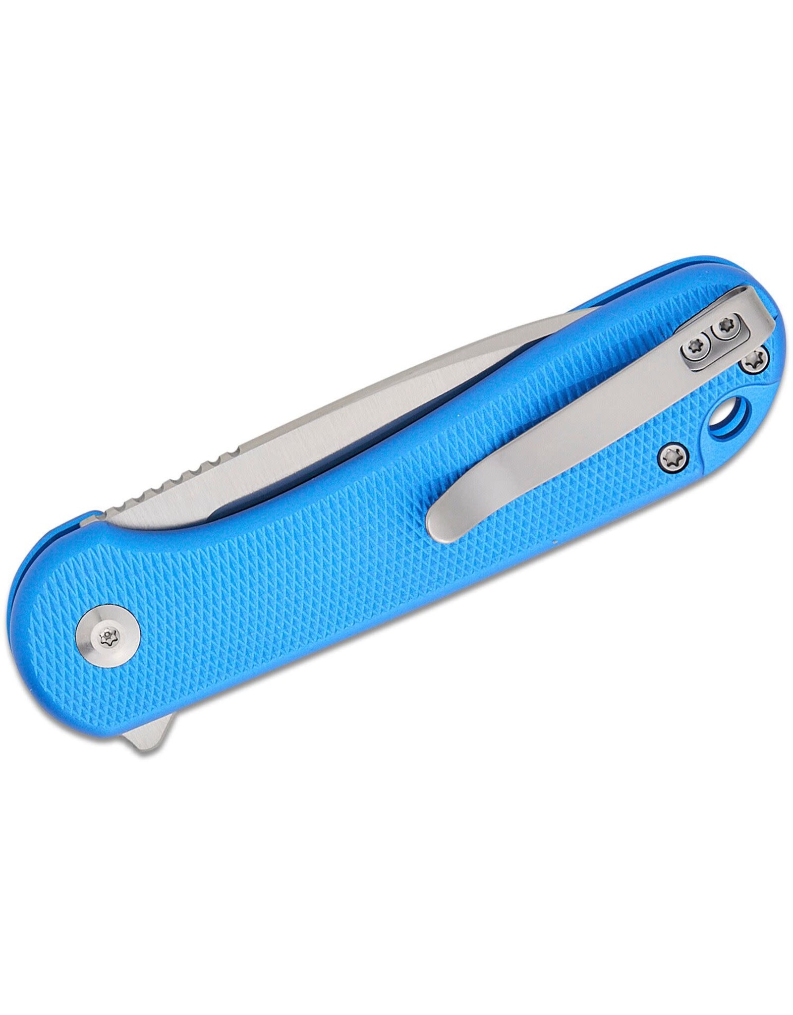 Civivi CIVIVI Knives Button Lock Elementum II Flipper Knife 2.96" Nitro-V Satin Drop Point Blade, Blue Diamond Pattern Aluminum Handles - C18062PD-2