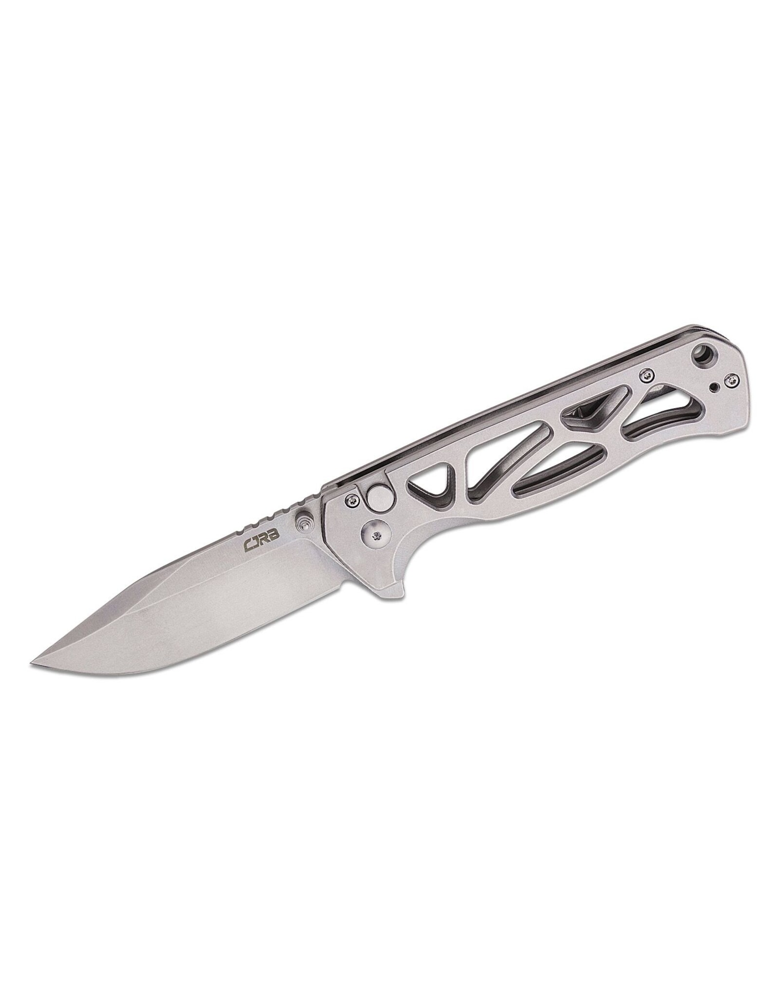 CJRB Cutlery Chord Flipper Knife 3.47" AR-RPM9 Stonewashed Clip Point Blade, Skeletonized Stonewashed Steel Handles, Button Lock - J1927-ST