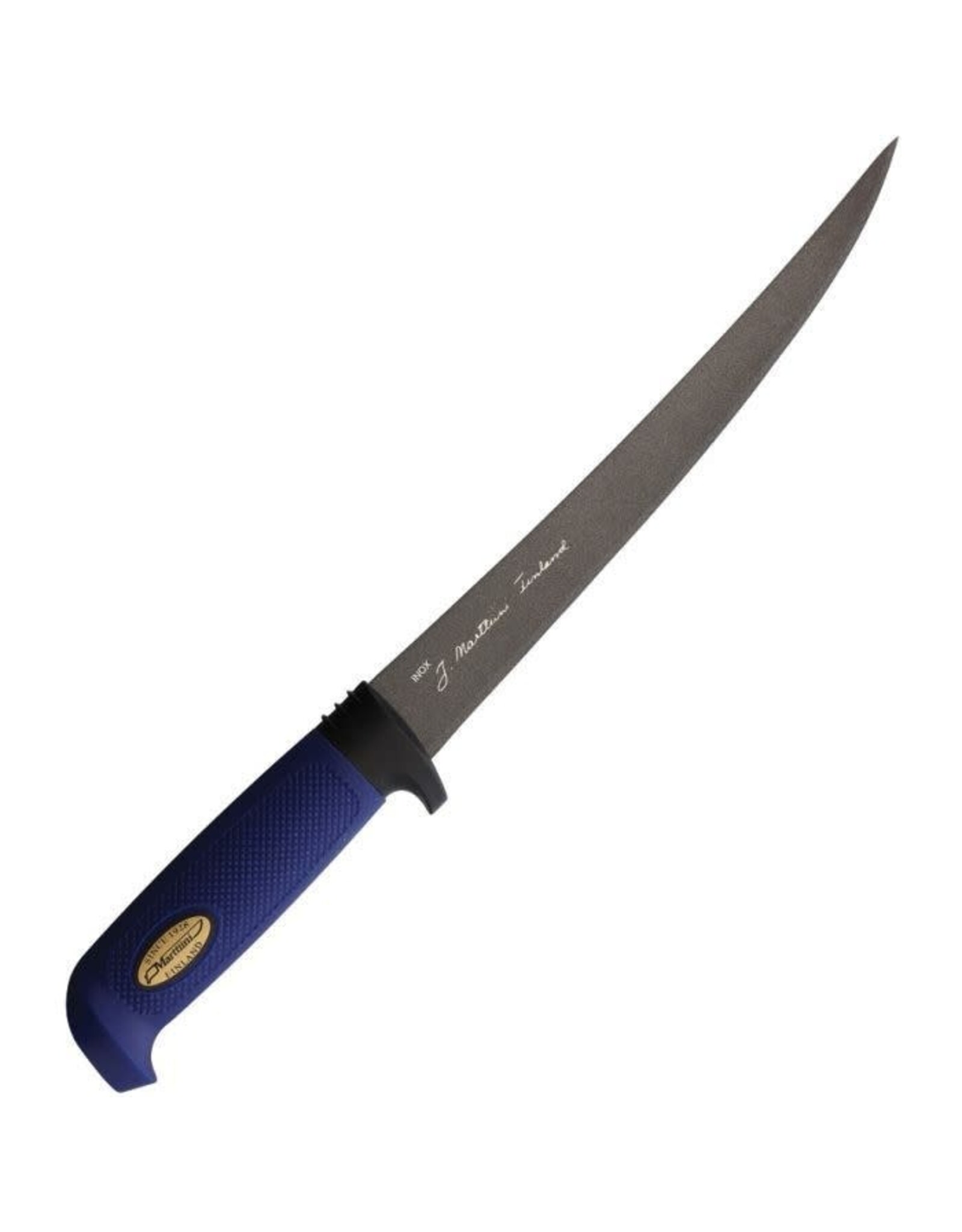 Marttiini Marttiini 9" Black Steel Fillet Blade Knife Blue Textured Rubber Handle 846014TC
