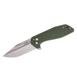 CJRB CJRB Cutlery Riff Flipper Knife 3.47" AR-RPM9 Stonewashed Clip Point Blade, Green Canvas Micarta Handles, Button Lock - J1928-MGN