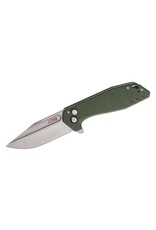 CJRB Cutlery Riff Flipper Knife 3.47" AR-RPM9 Stonewashed Clip Point Blade, Green Canvas Micarta Handles, Button Lock - J1928-MGN