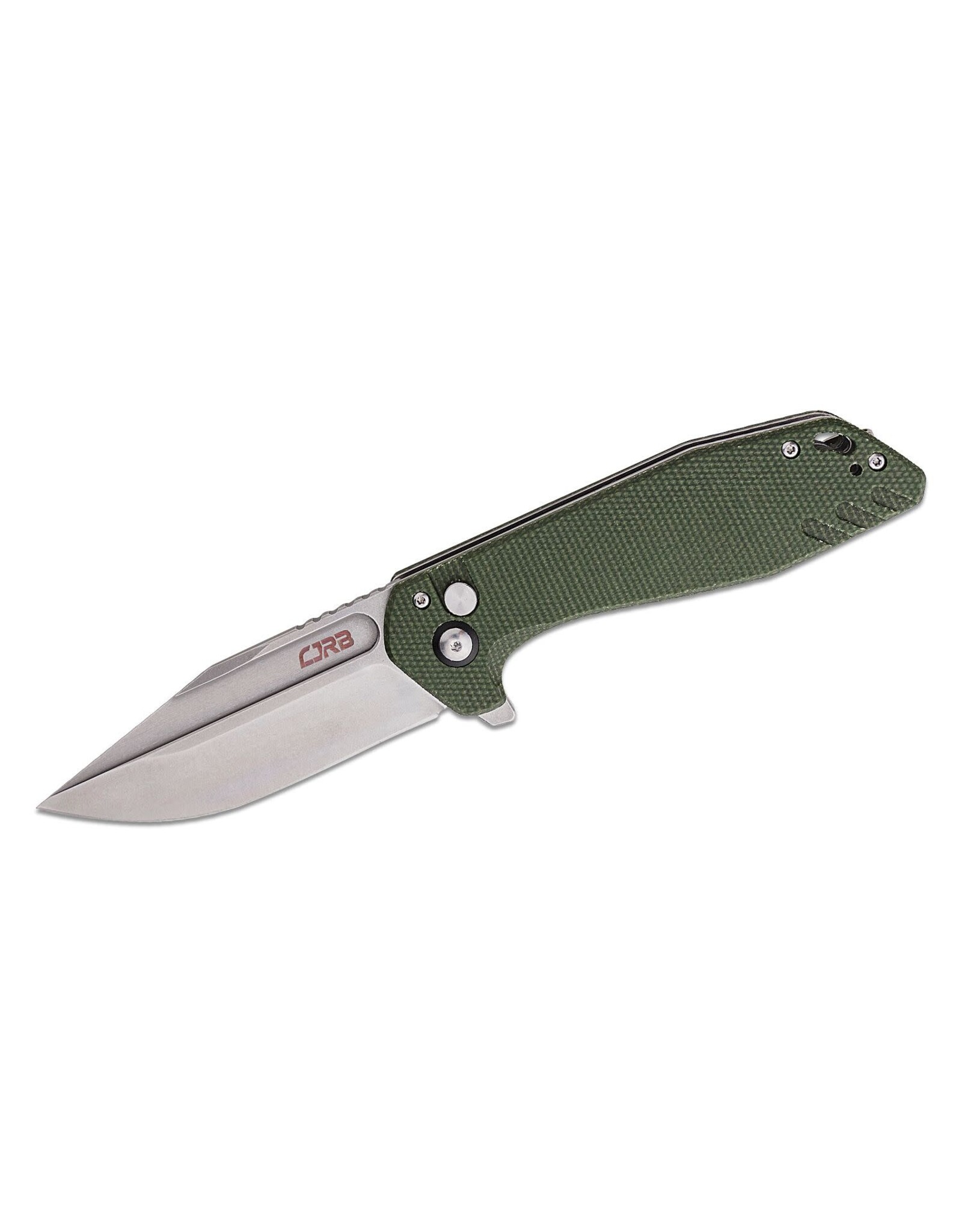 CJRB Cutlery Riff Flipper Knife 3.47" AR-RPM9 Stonewashed Clip Point Blade, Green Canvas Micarta Handles, Button Lock - J1928-MGN
