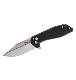 CJRB Cutlery Riff Flipper Knife 3.47" AR-RPM9 Stonewashed Clip Point Blade, Black G10 Handles, Button Lock - J1928-BK