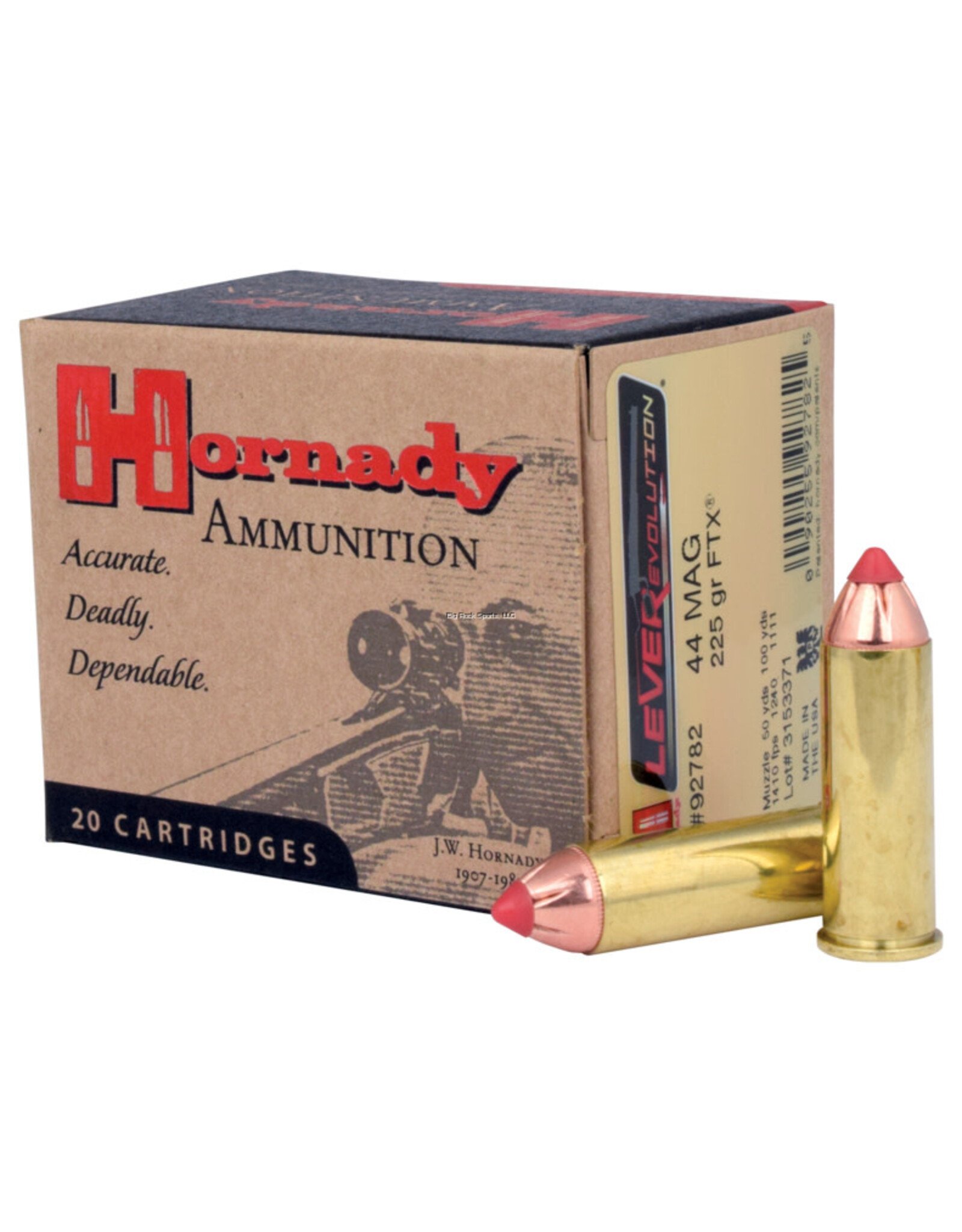Hornady Hornady 92782 LEVERevolution Pistol Ammo 44 MAG, FTX, 225 Gr, 1410 fps 20 Rnd, Boxed