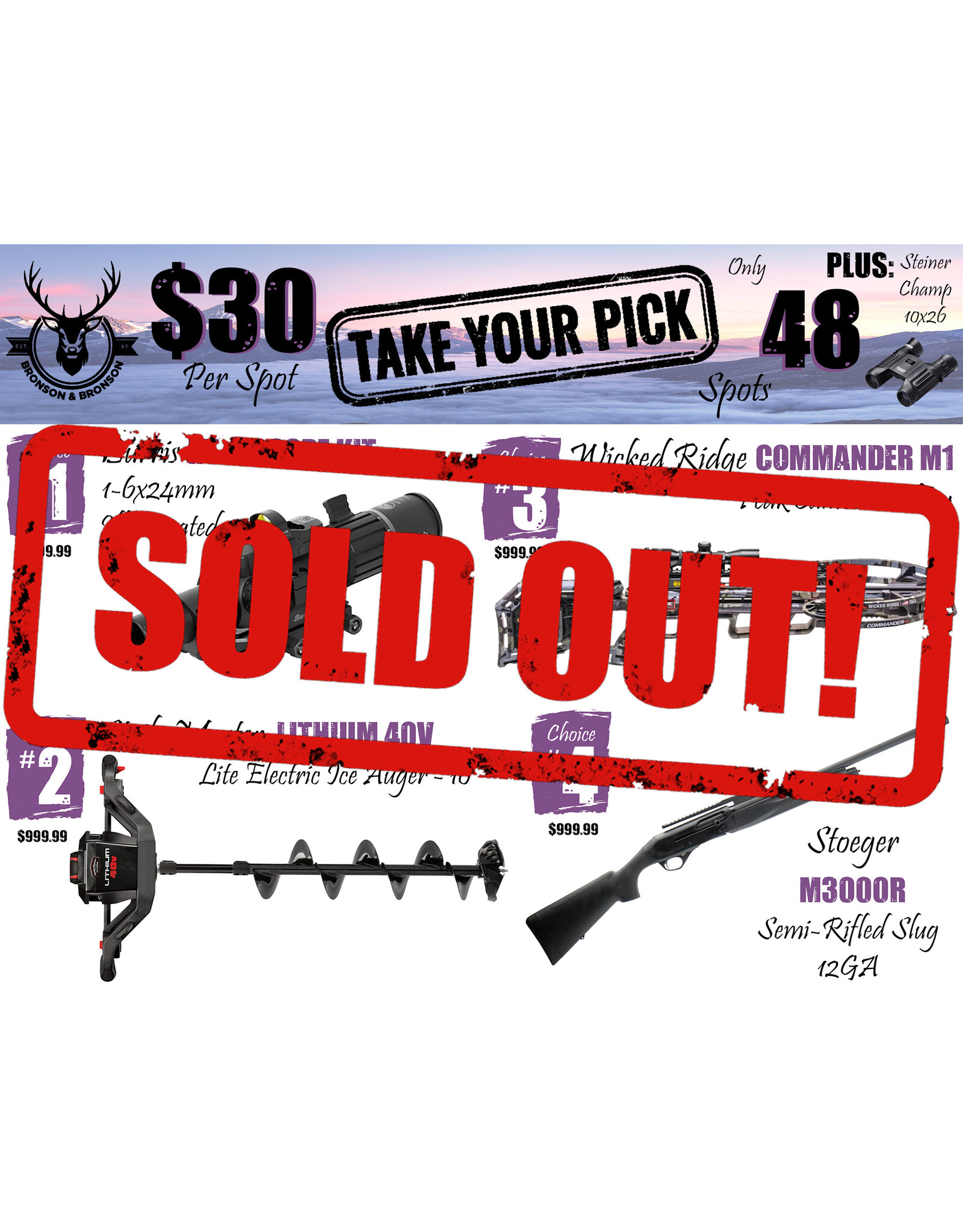 DRAW #1621 - Take Your Pick - Burris, StrikeMaster, Wicked Ridge OR Stoeger!