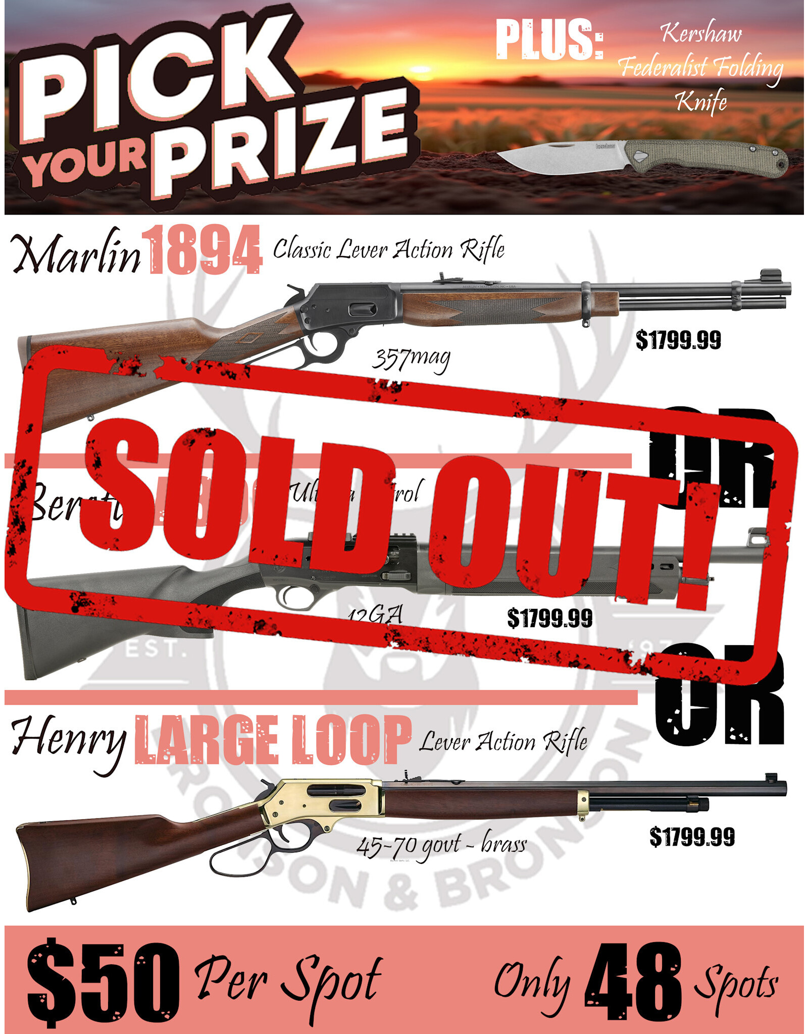 DRAW #1629 - Pick Your Prize - Marlin, Beretta OR Henry!