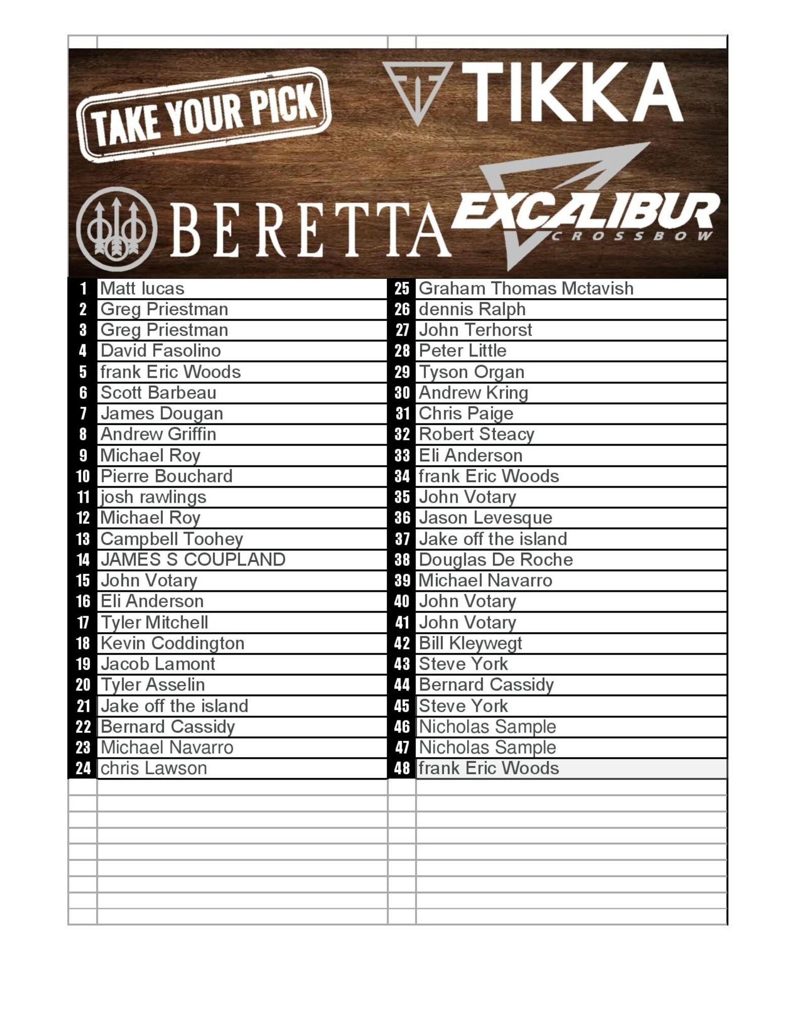 DRAW #1635 - Take Your Pick - Tikka, Excalibur OR Beretta!