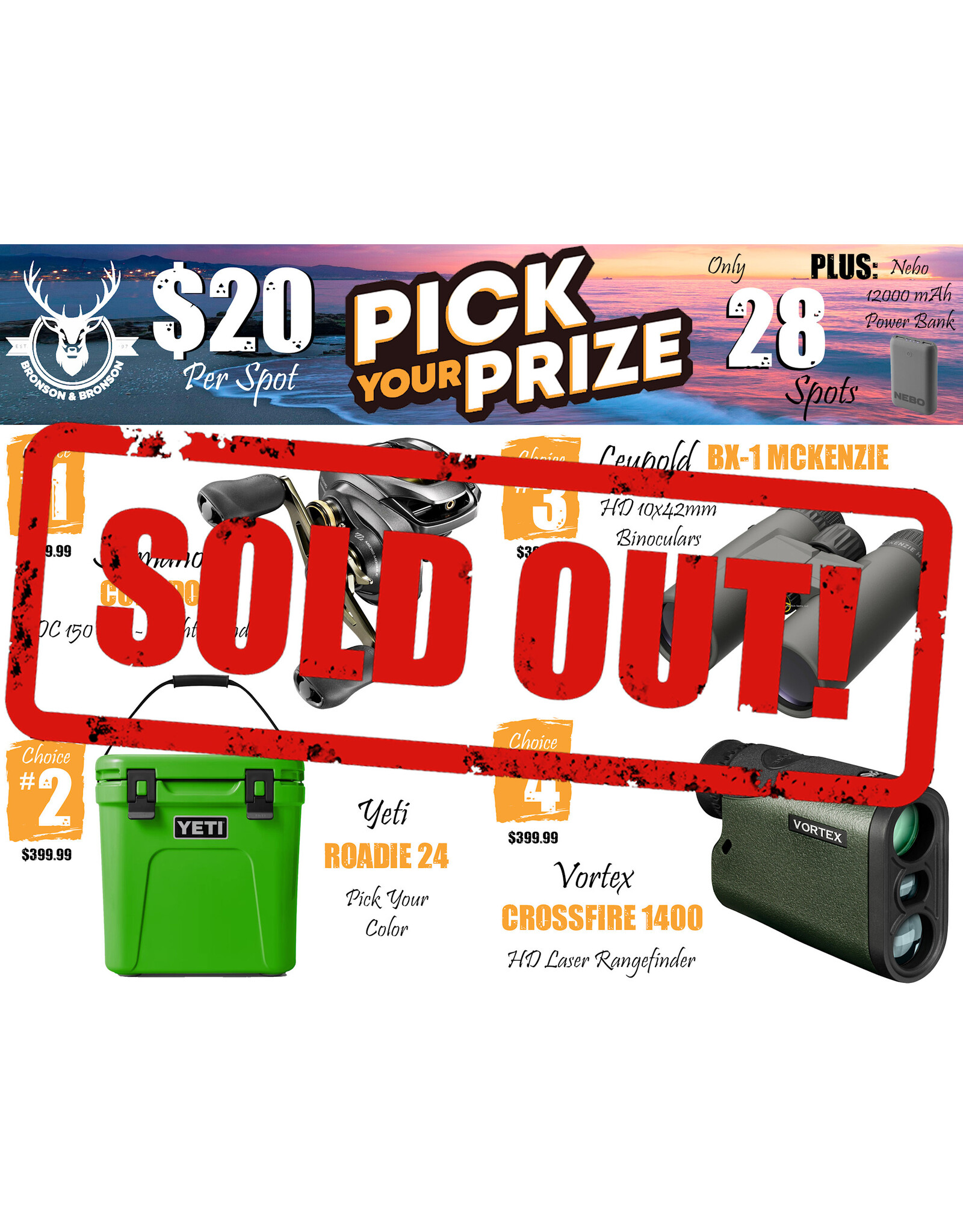 DRAW #1638 - Pick Your Prize - Shimano, Yeti, Leupold OR Vortex!