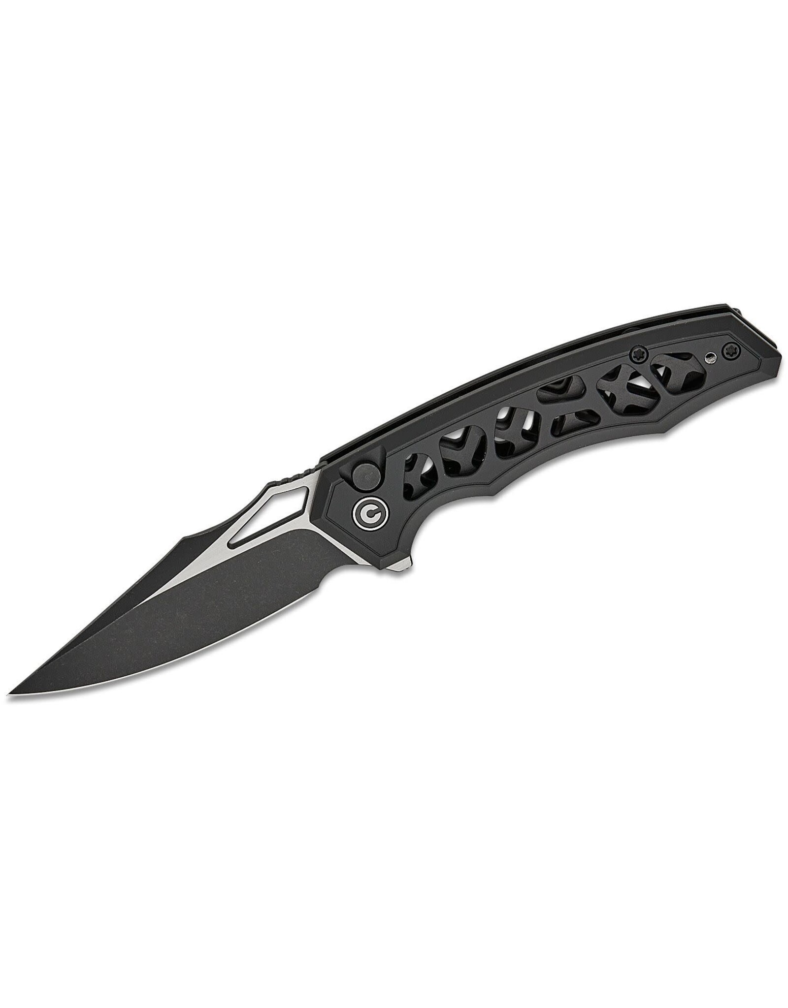 Civivi CIVIVI Knives Anaaki Button Lock Flipper Knife 2.98" Nitro-V Two-Tone Clip Point Blade, Black Skeletonized Aluminum Handles, Reversible Clip - C24039-1