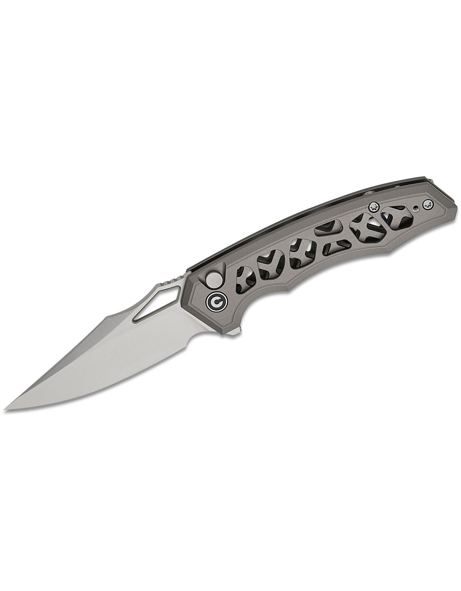 Civivi CIVIVI Knives Anaaki Button Lock Flipper Knife 2.98" Nitro-V Satin Clip Point Blade, Gray Skeletonized Aluminum Handles, Reversible Clip - C24039-2
