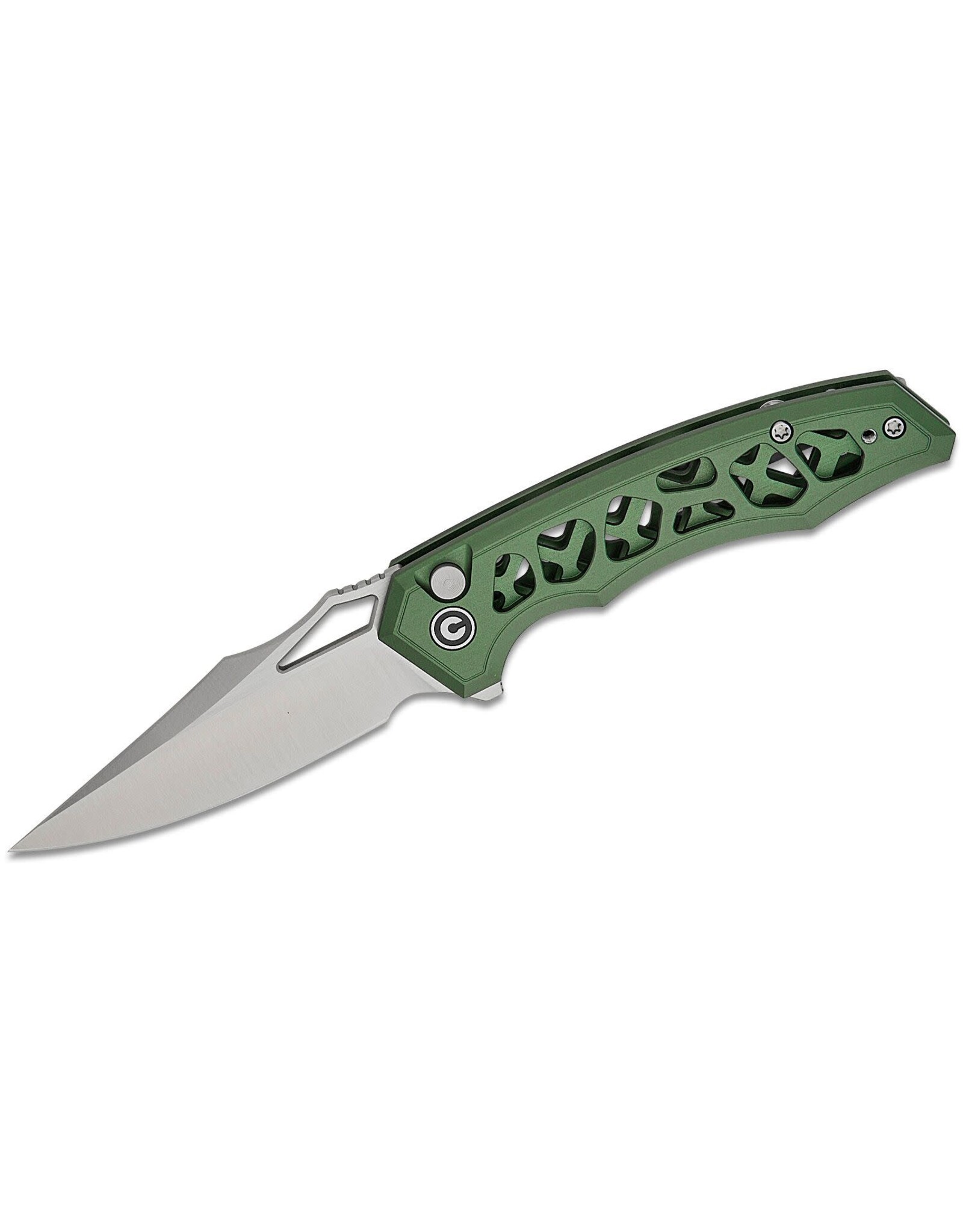 Civivi CIVIVI Knives Anaaki Button Lock Flipper Knife 2.98" Nitro-V Satin Clip Point Blade, Green Skeletonized Aluminum Handles, Reversible Clip - C24039-3