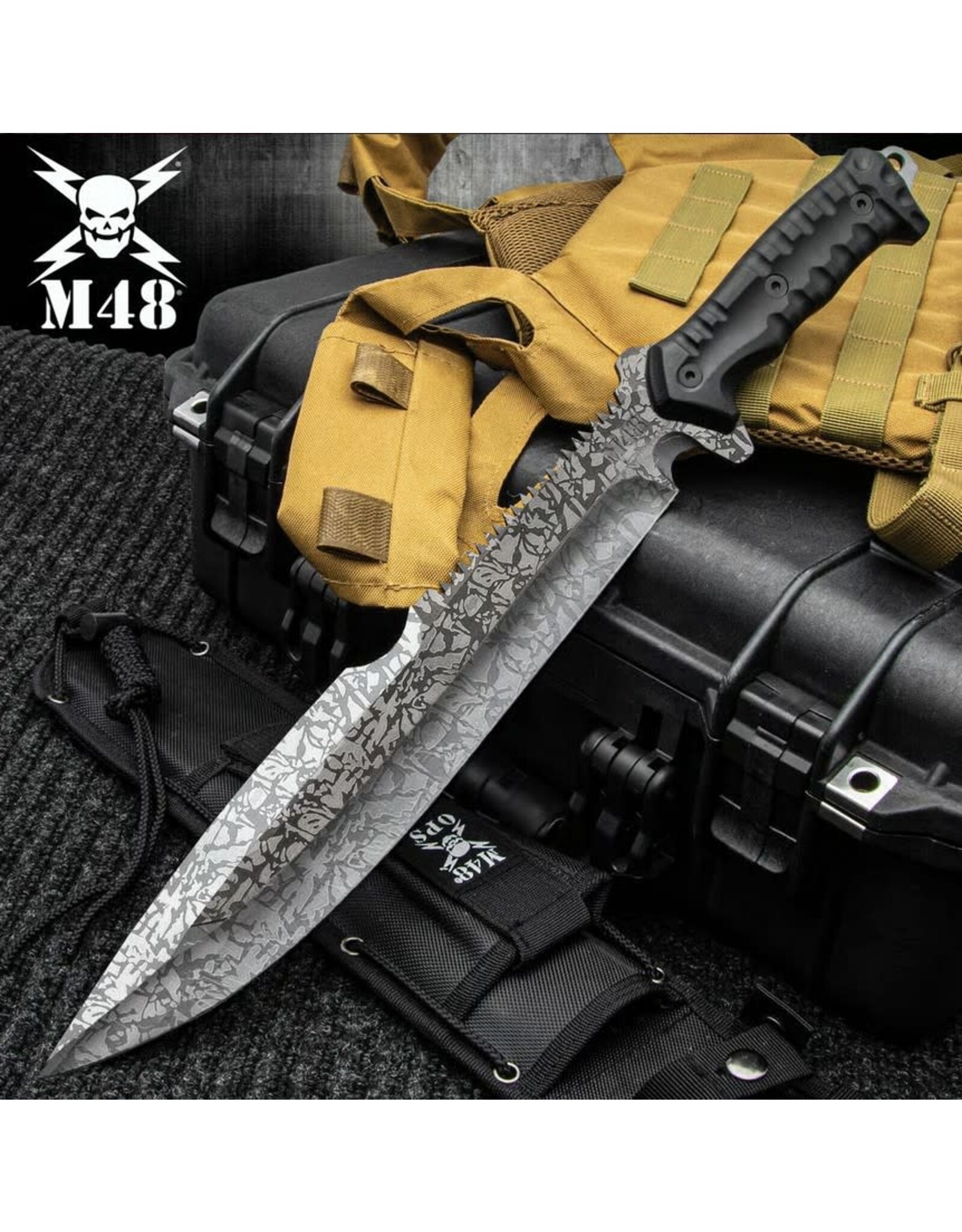 M48 M48 Combat Machete Gen II And Sheath UC3488 - Stainless Steel Blade, Titanium Electroplated Finish, TPU Handle - Length 17 3/4”