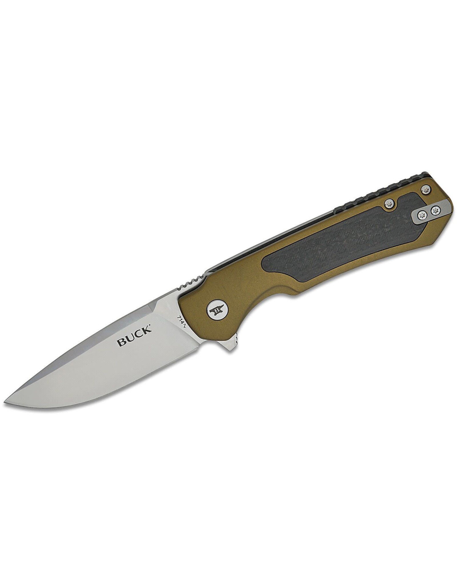 Buck Knives Buck 0714GRS Stinger Frame Lock Flipper Knife 3" D2 Satin Drop Point Blade, Green Aluminum and Steel Handle and Carbon Fiber Inlay - 14162