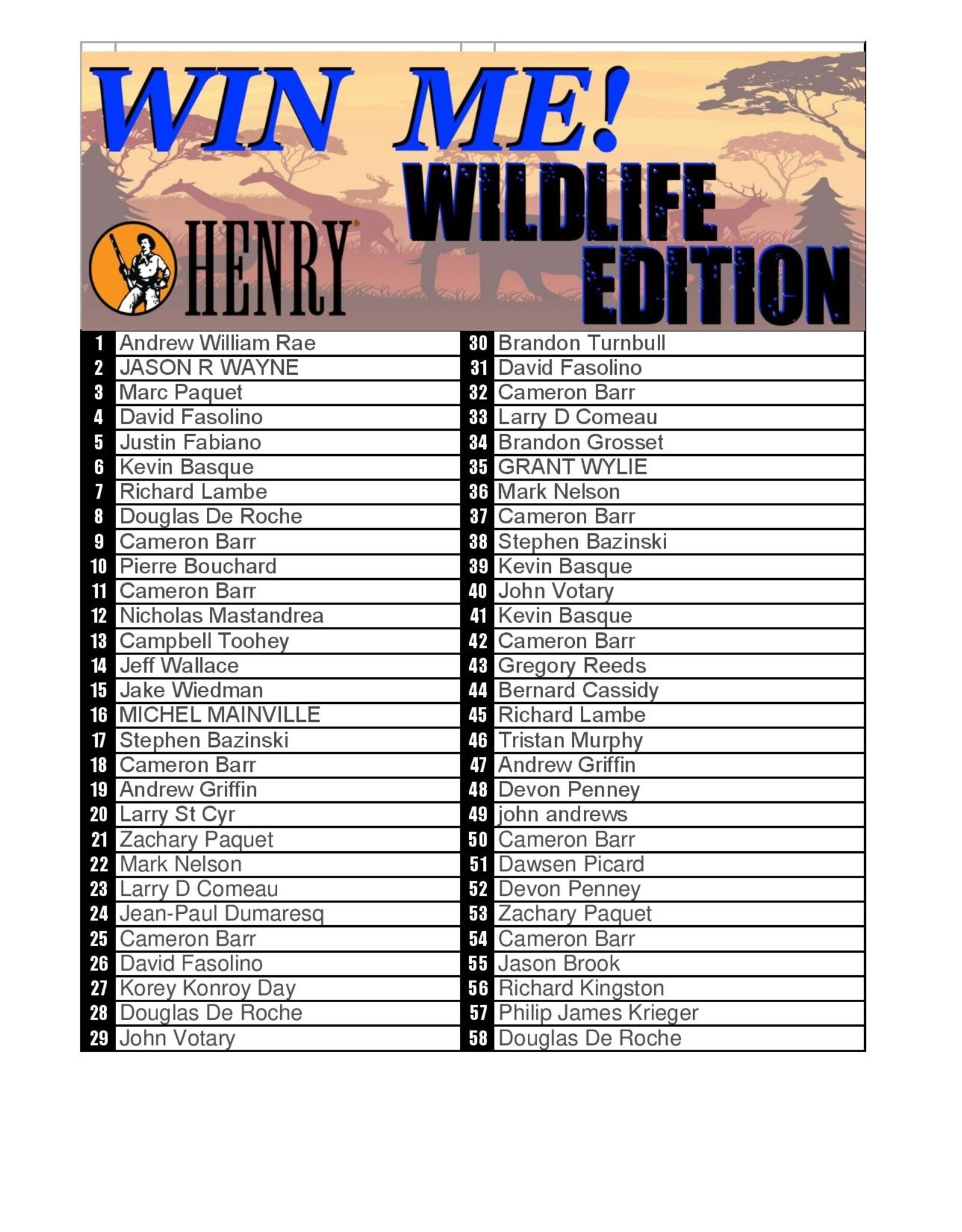 DRAW #1644 - WIN ME - HENRY WILDLIFE EDITION 45-70