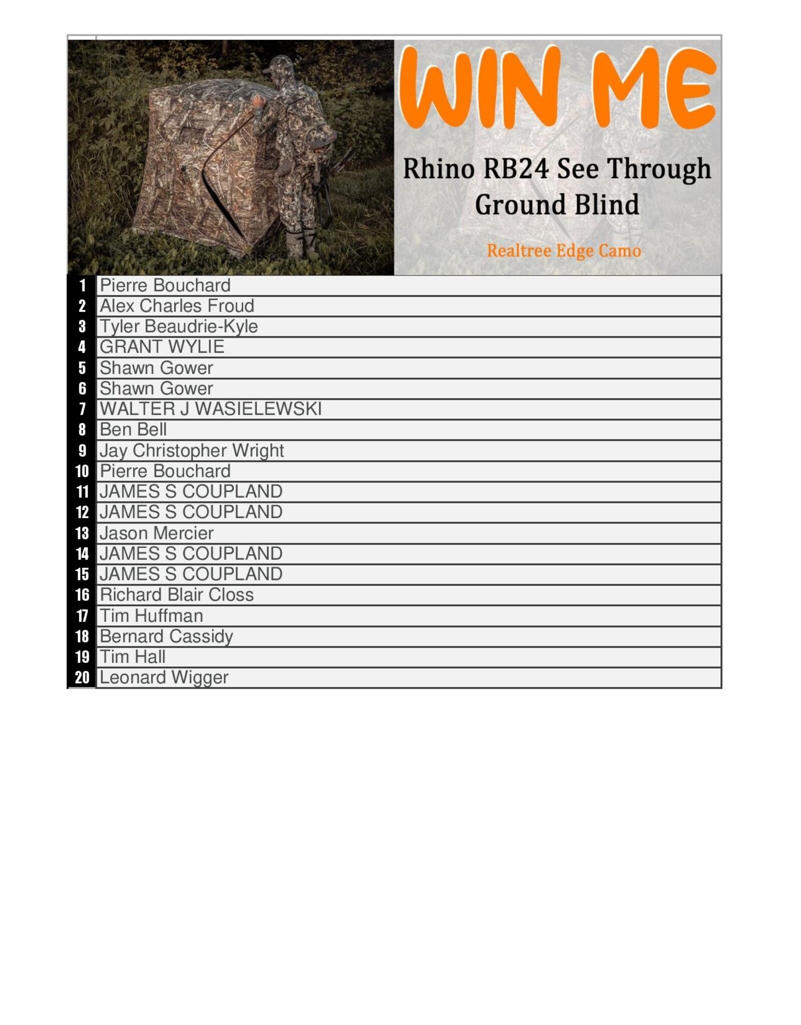 DRAW #1653 - WIN ME - RHINO RB24 GROUND BLIND!
