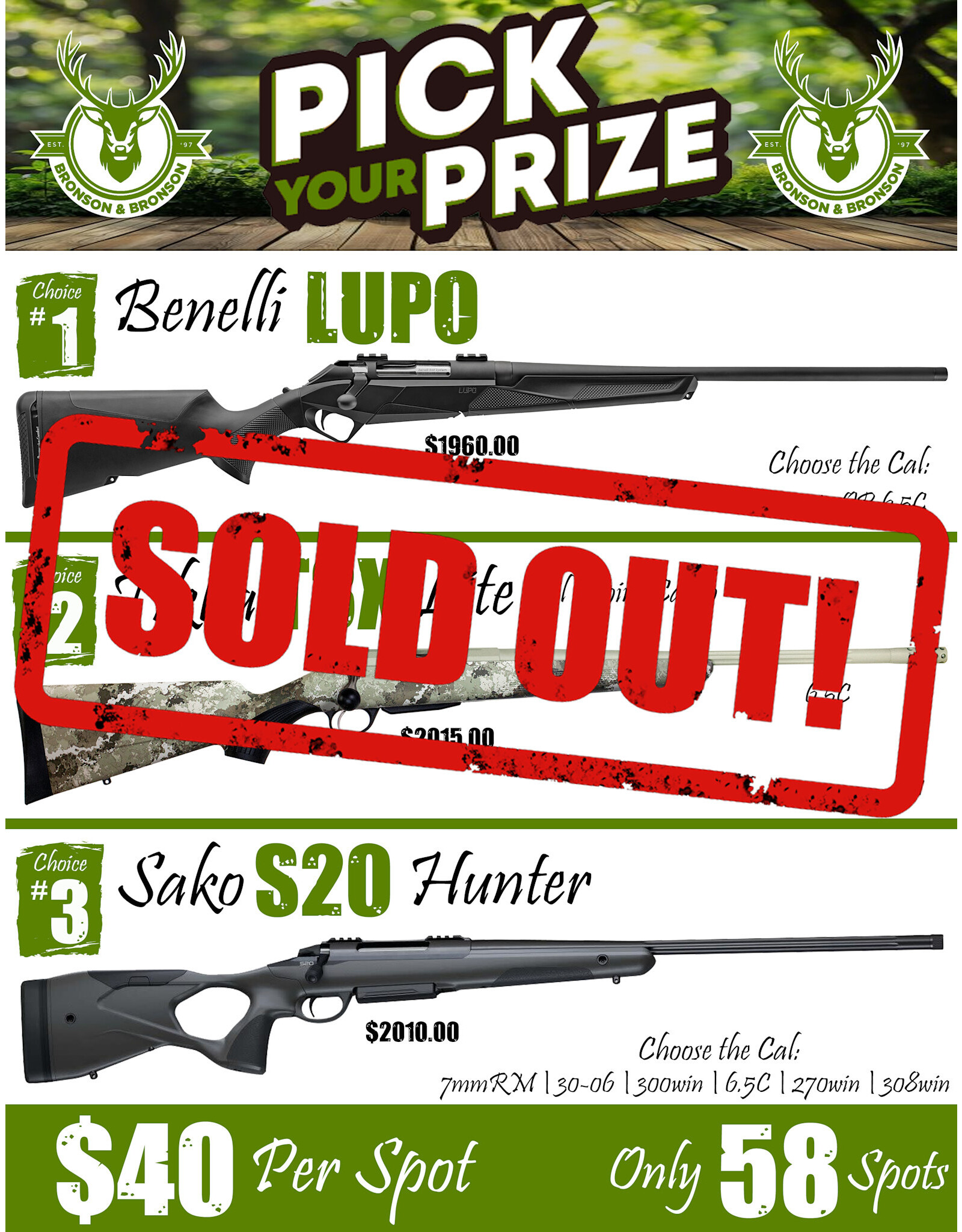 DRAW #1655 - Pick Your Prize - Benelli, Tikka OR Sako!