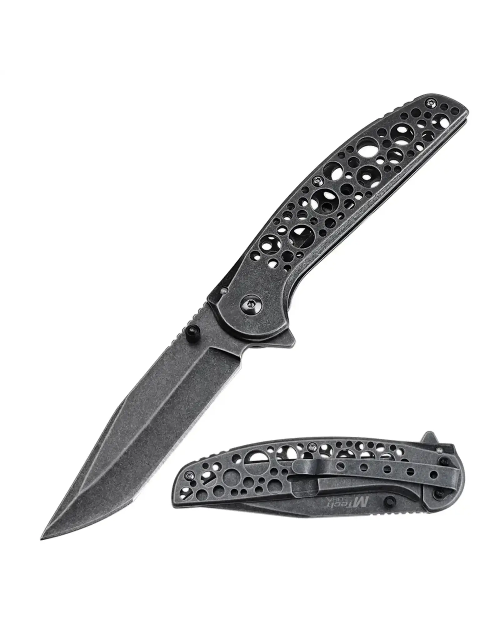 MTech Usa MTech MT-2015SE Stonewash Tanto Linerlock Knife Black Stonewash Handles