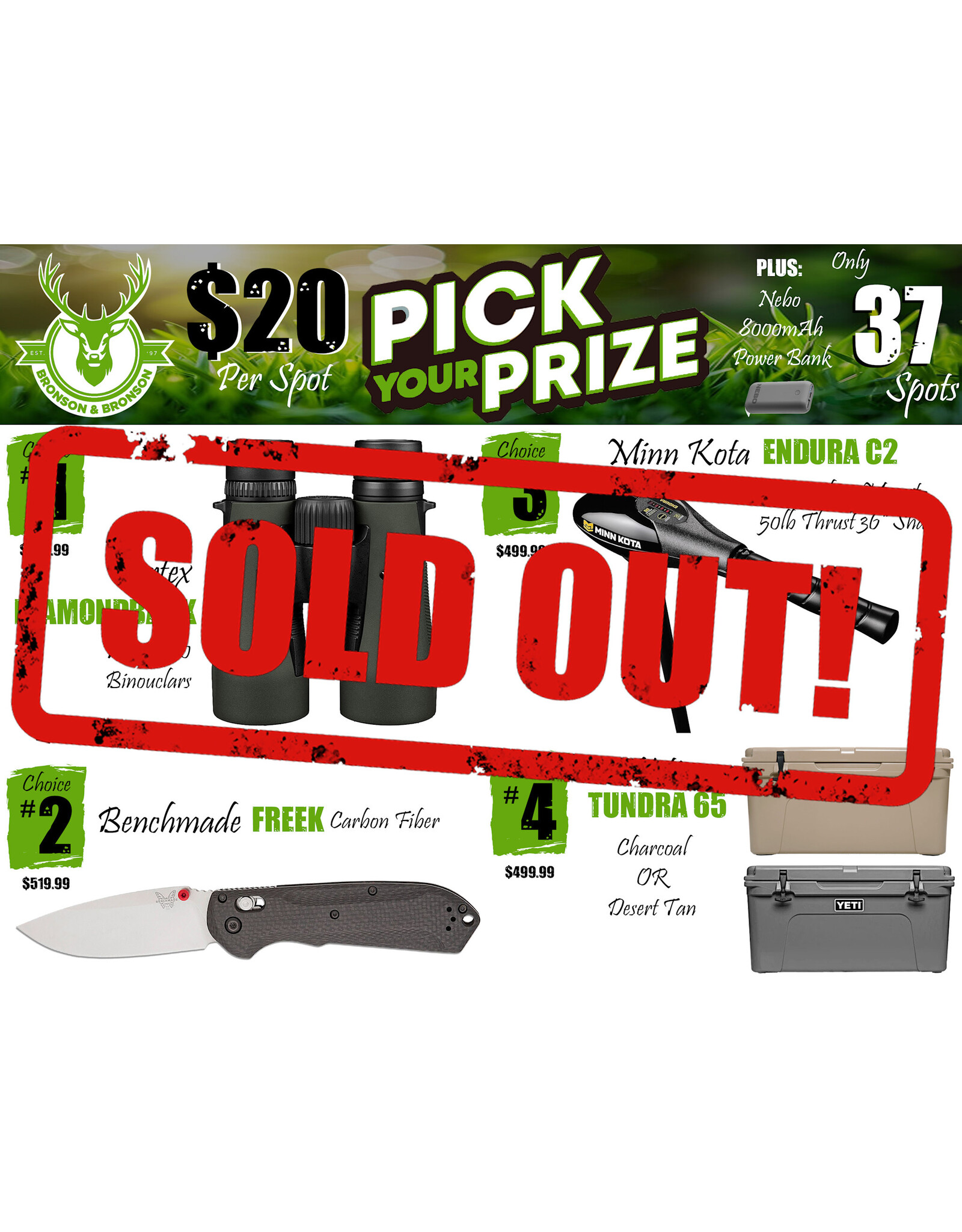 DRAW #1662 - Pick Your Prize - Vortex, Benchmade, Minn Kota OR Yeti!