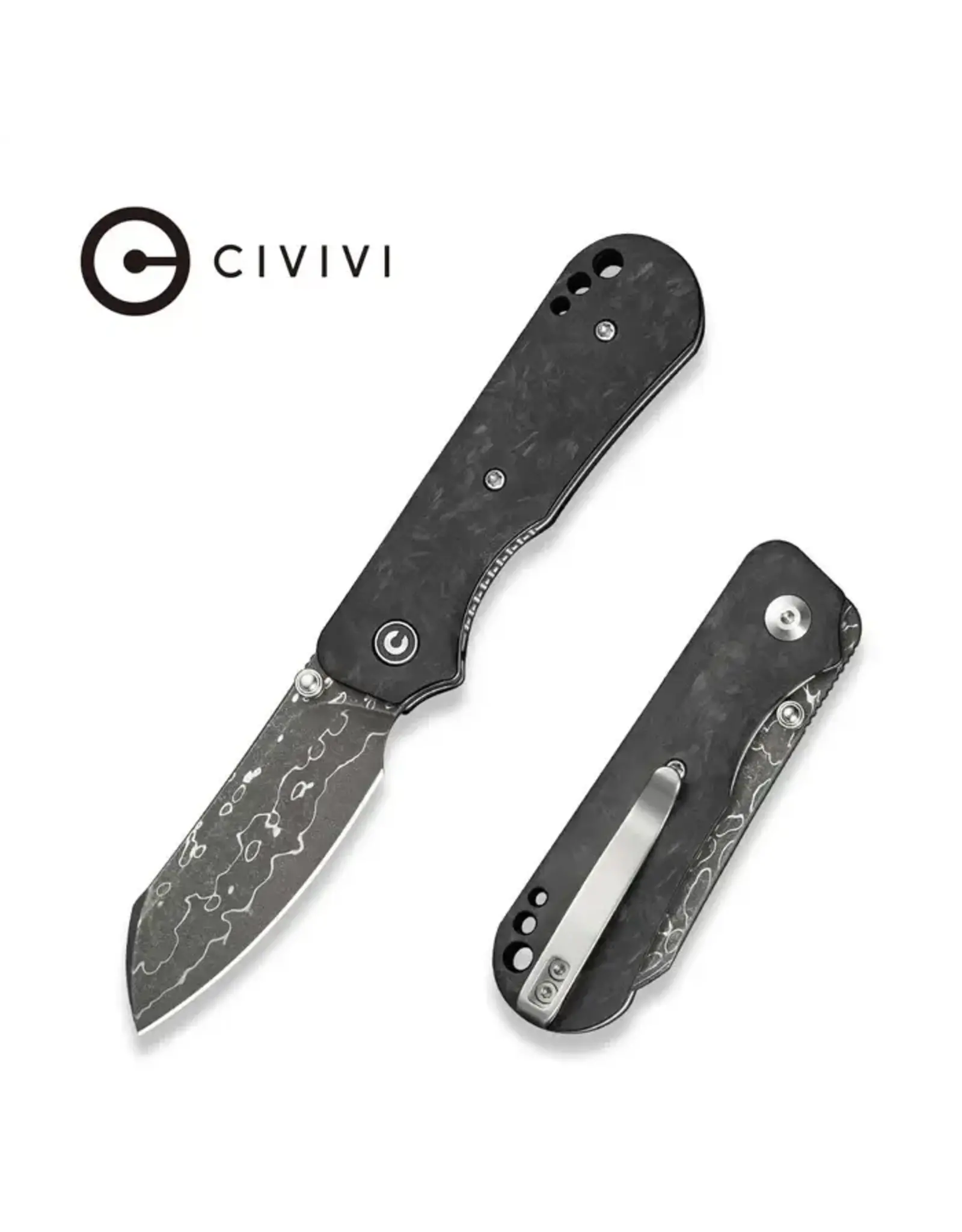 Civivi CIVIVI Crabby Thumb Stud Knife Carbon Fiber Handle (2.7" Damascus Blade) C24055-DS1