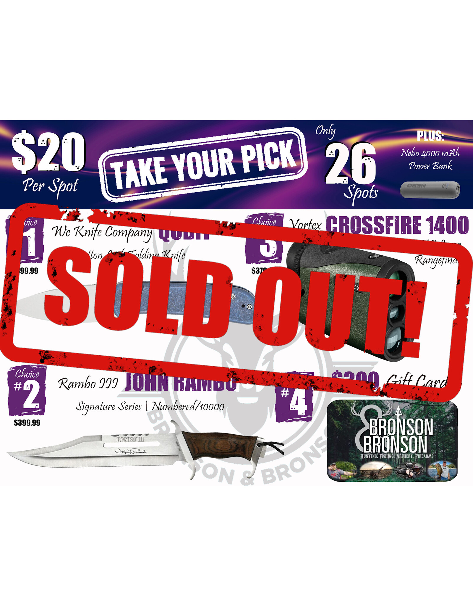 DRAW #1664 - Take Your Pick - We Knife, Rambo, Vortex OR Gift Card!