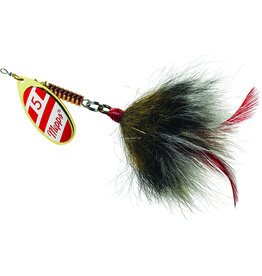 Mepps BM G/RW-G Musky Killer In-Line Spinner Bucktail, 3/4 oz, 5/0 Treble Hook, Gold/Red/White Blade/Gray Tail