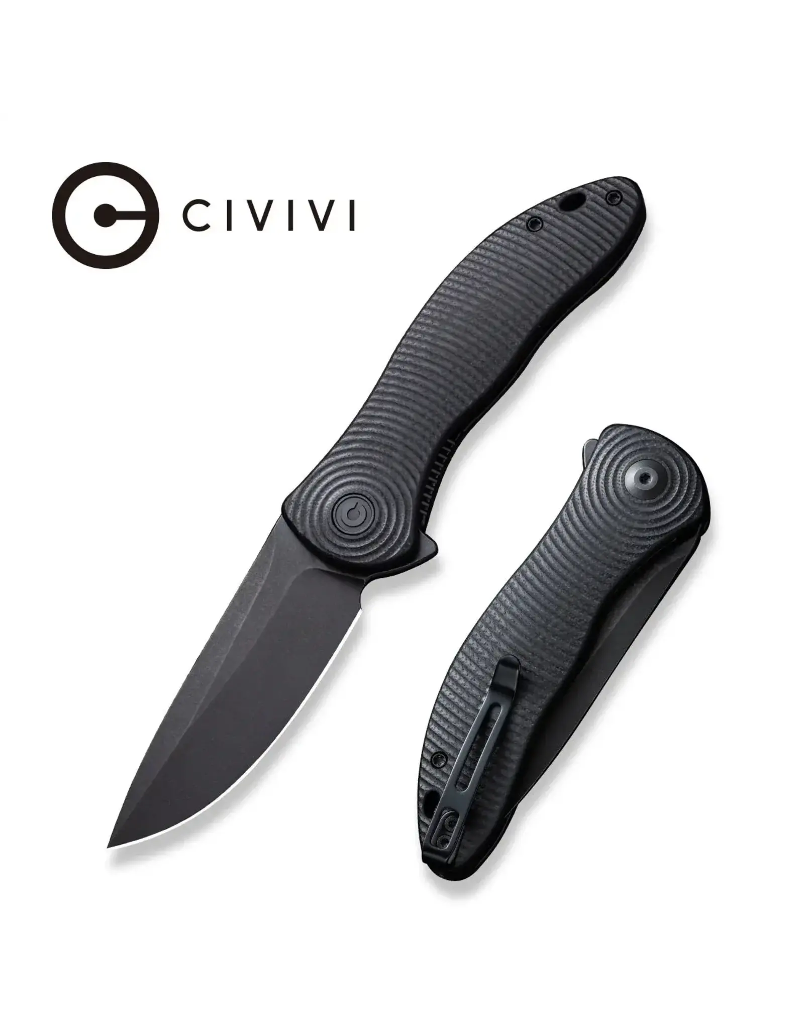 Civivi CIVIVI Knives Jim O'Young Synergy 3 Flipper Knife 3.24" Nitro-V Black Stonewashed Drop Point Blade, 3D Black G10 Handles, Liner Lock - C20075D-1