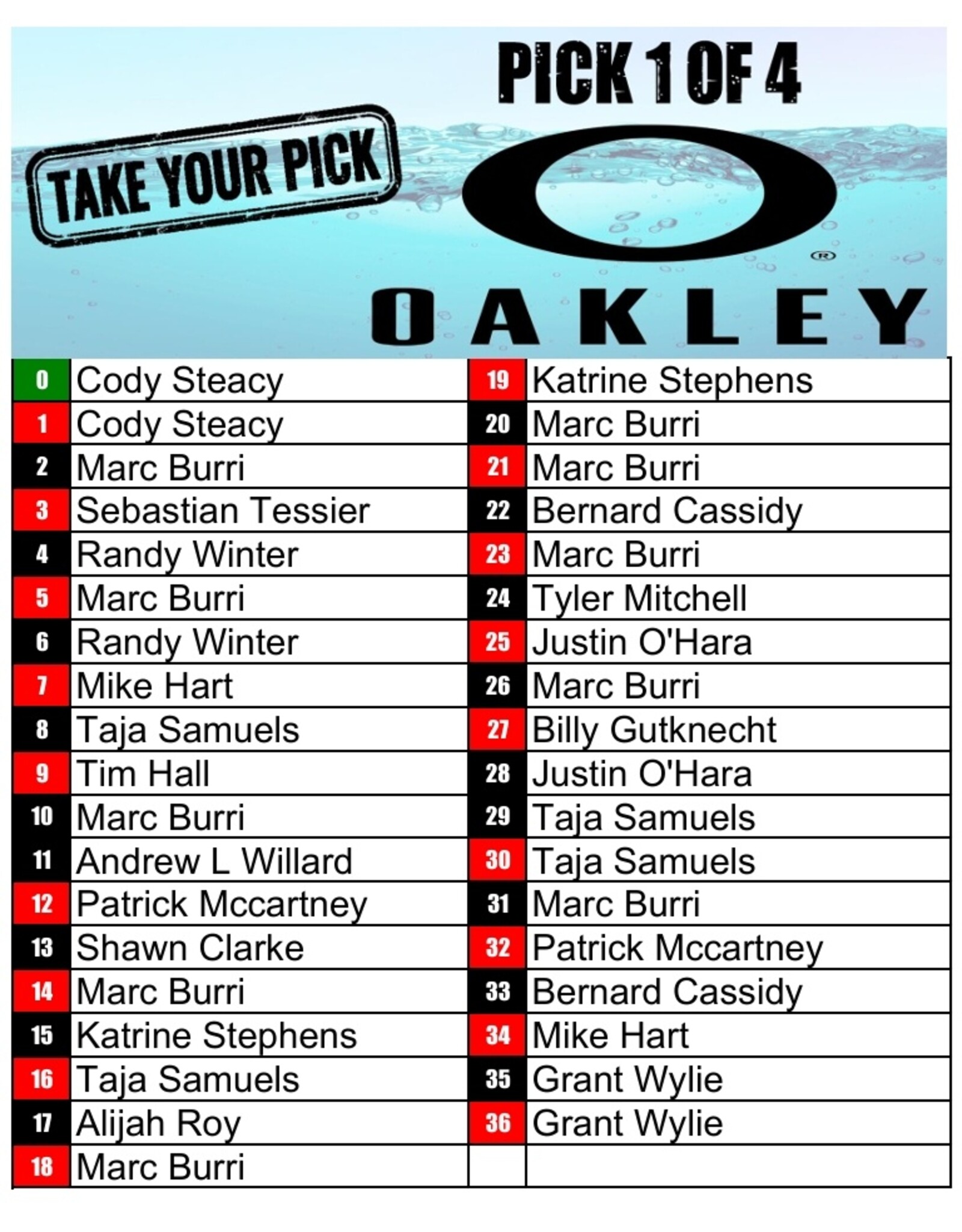 DRAW #1679 - Take Your Pick - Pick A Pair Of Oakley's!!